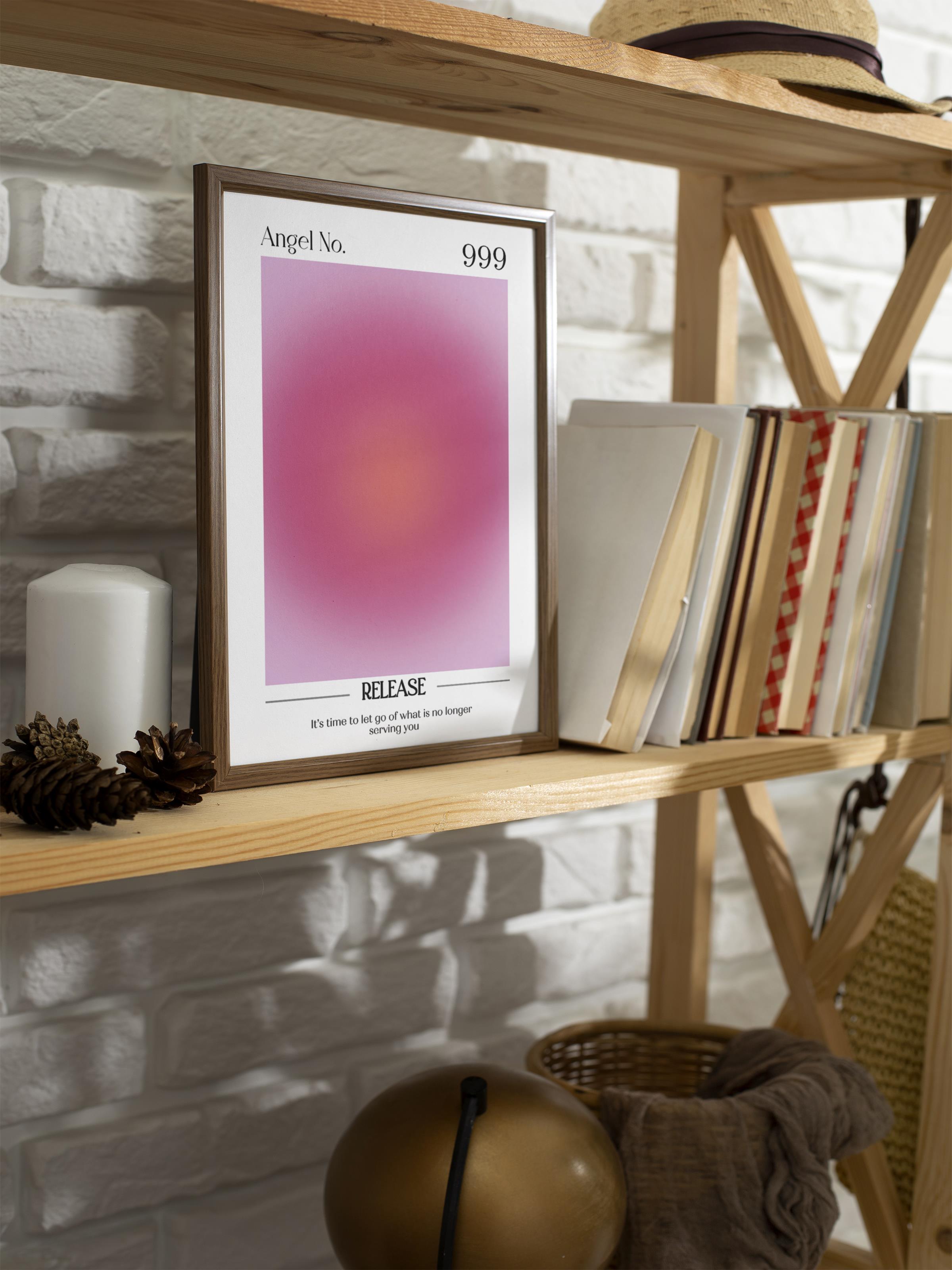 Çerçevesiz Poster, Aura Serisi NO:122 - 999 - Pembe, Melek Numaraları, Renkli Poster