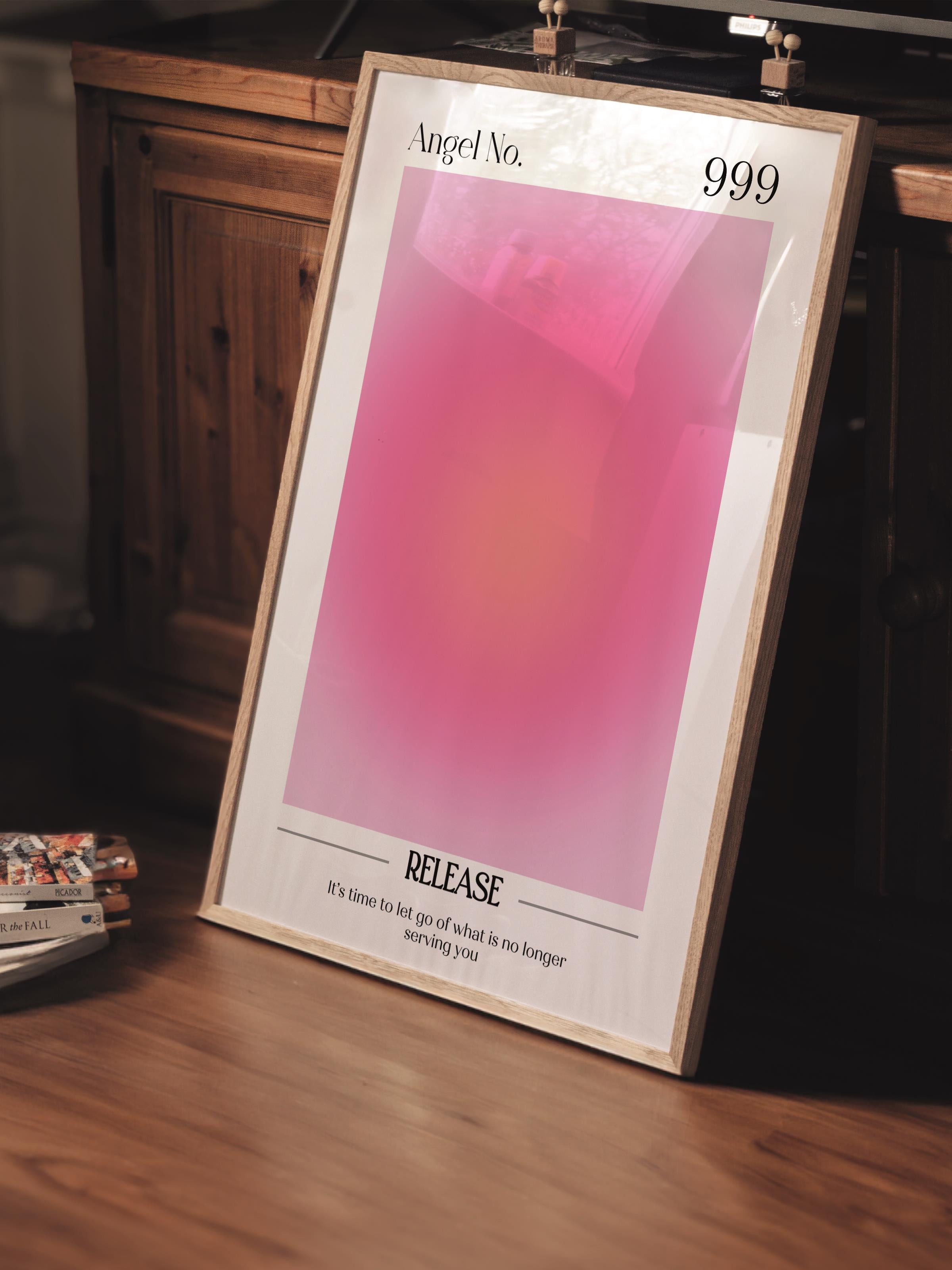 Çerçevesiz Poster, Aura Serisi NO:122 - 999 - Pembe, Melek Numaraları, Renkli Poster