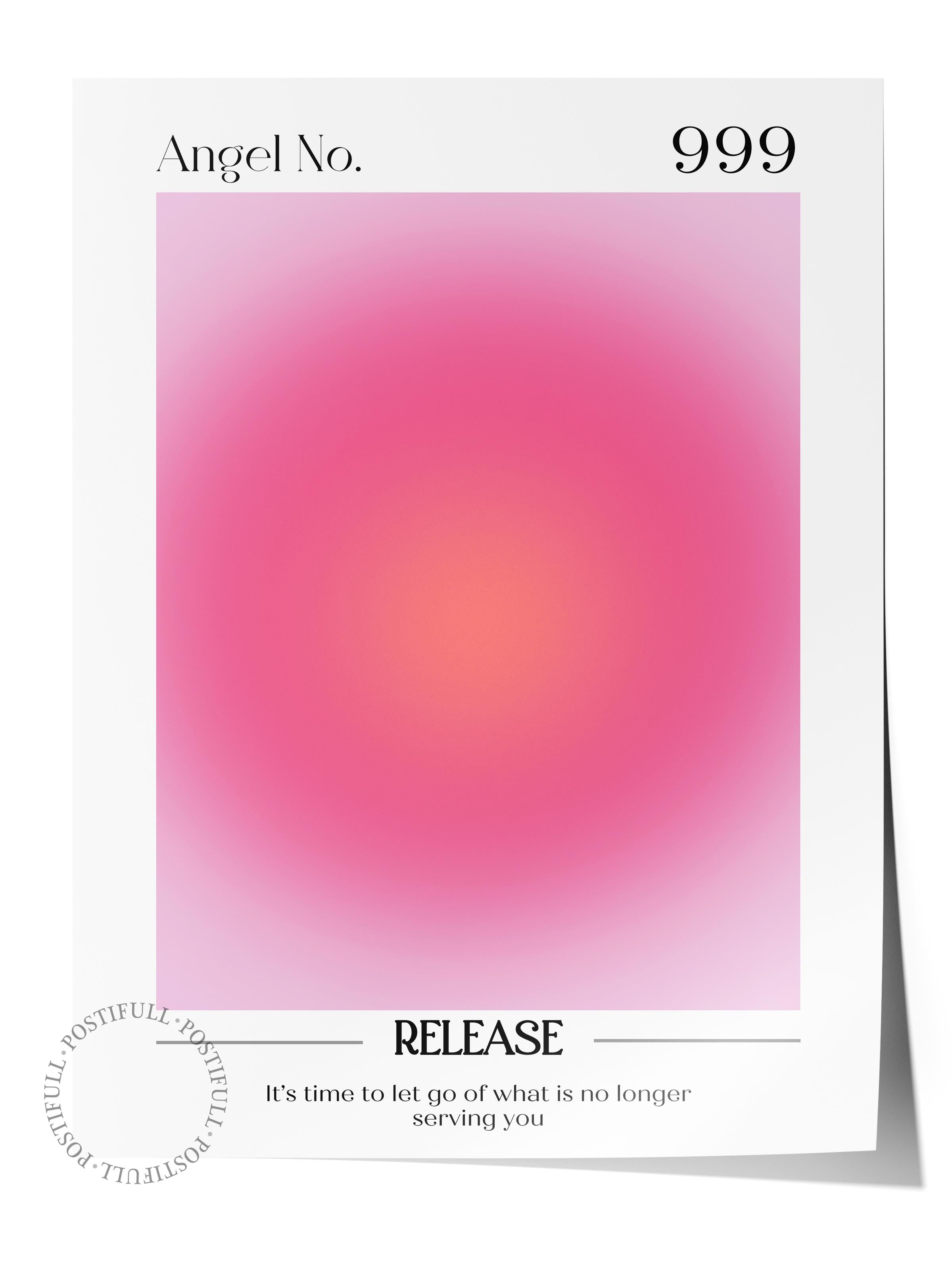 Çerçevesiz Poster, Aura Serisi NO:122 - 999 - Pembe, Melek Numaraları, Renkli Poster