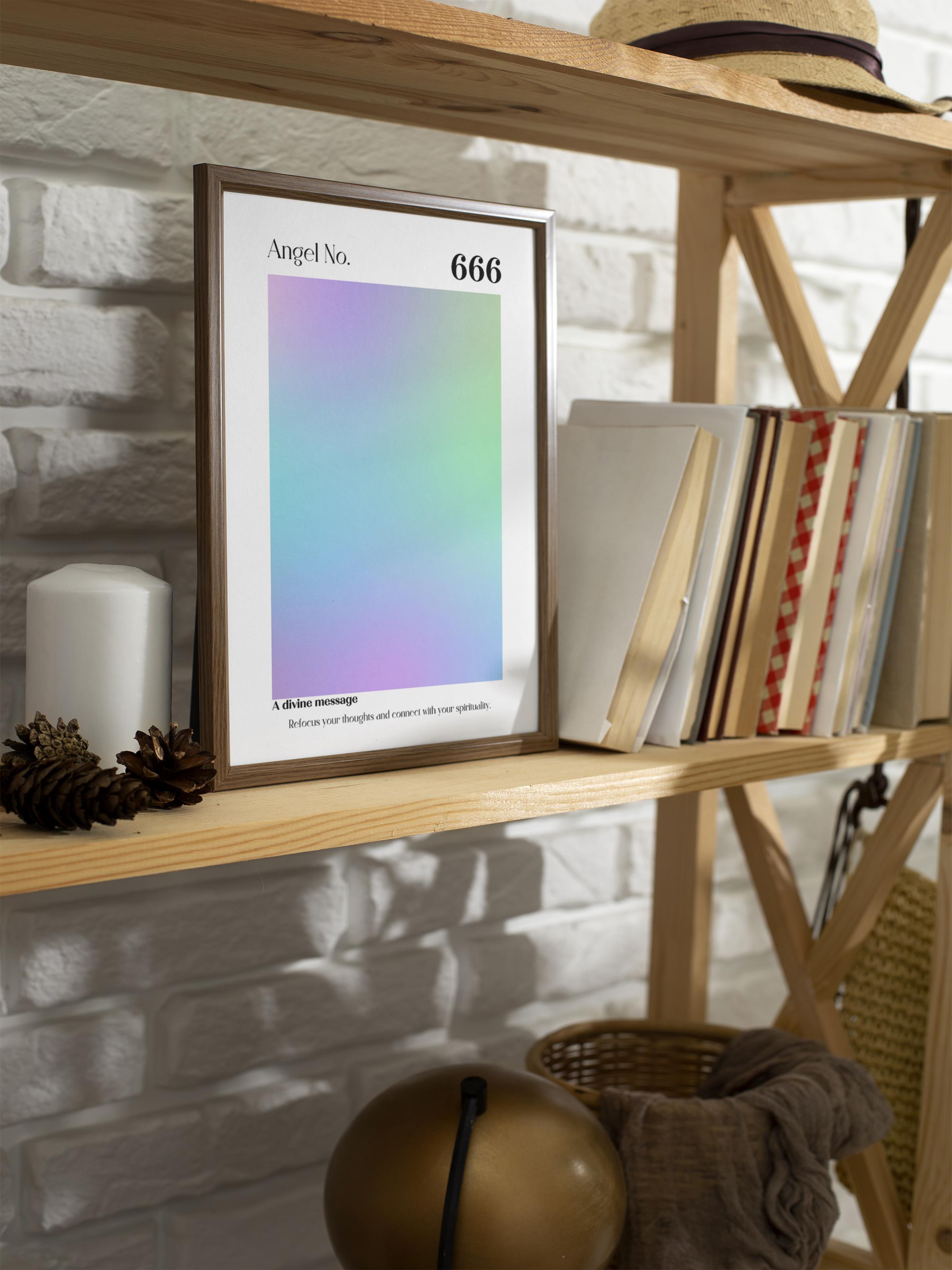 Çerçevesiz Poster, Aura Serisi NO:127 - 666 - Mavi ve Yeşil, Melek Numaraları, Renkli Poster