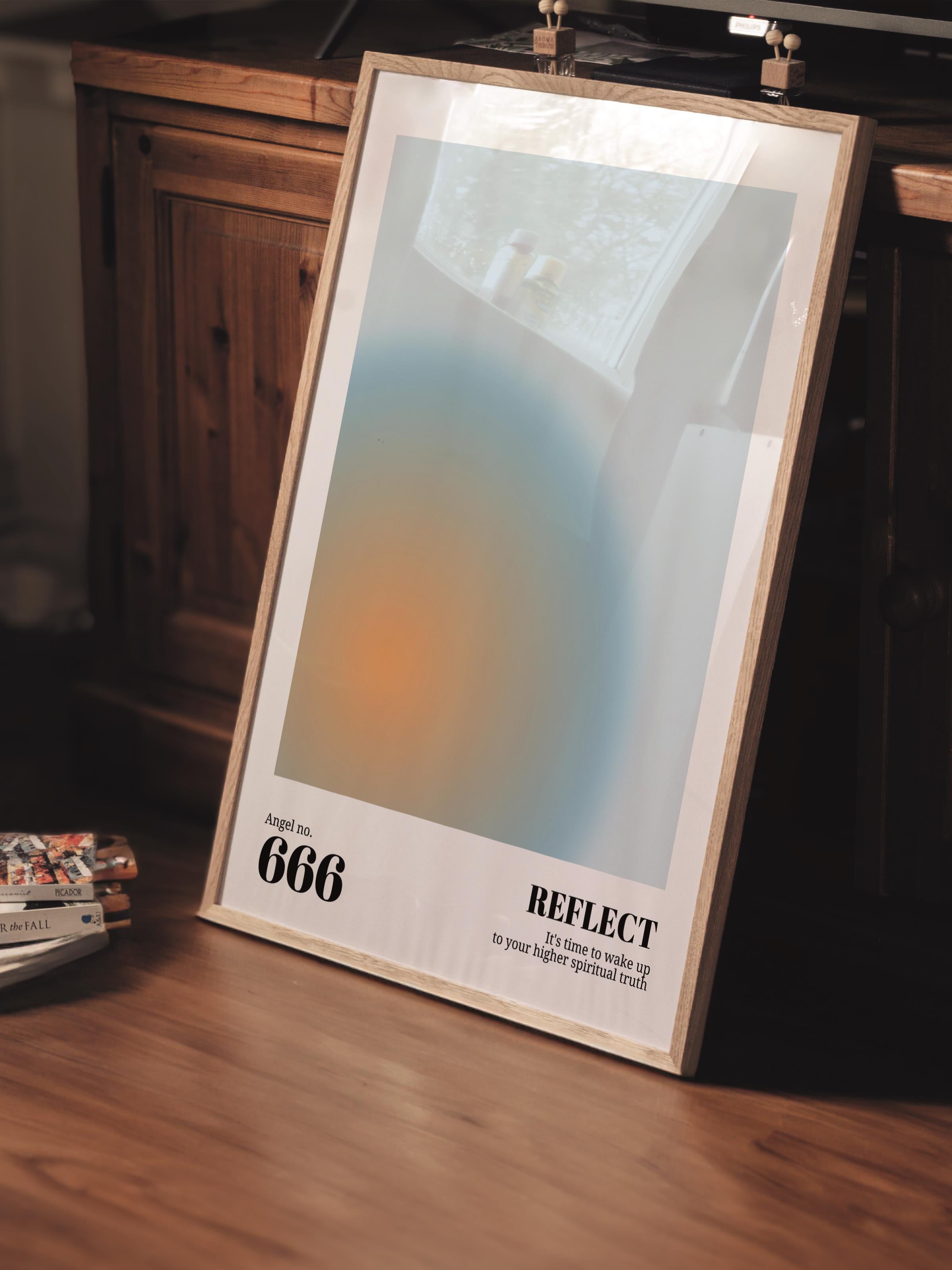 Çerçevesiz Poster, Aura Serisi NO:135 - 666 - Sarı ve Mavi, Melek Numaraları, Renkli Poster