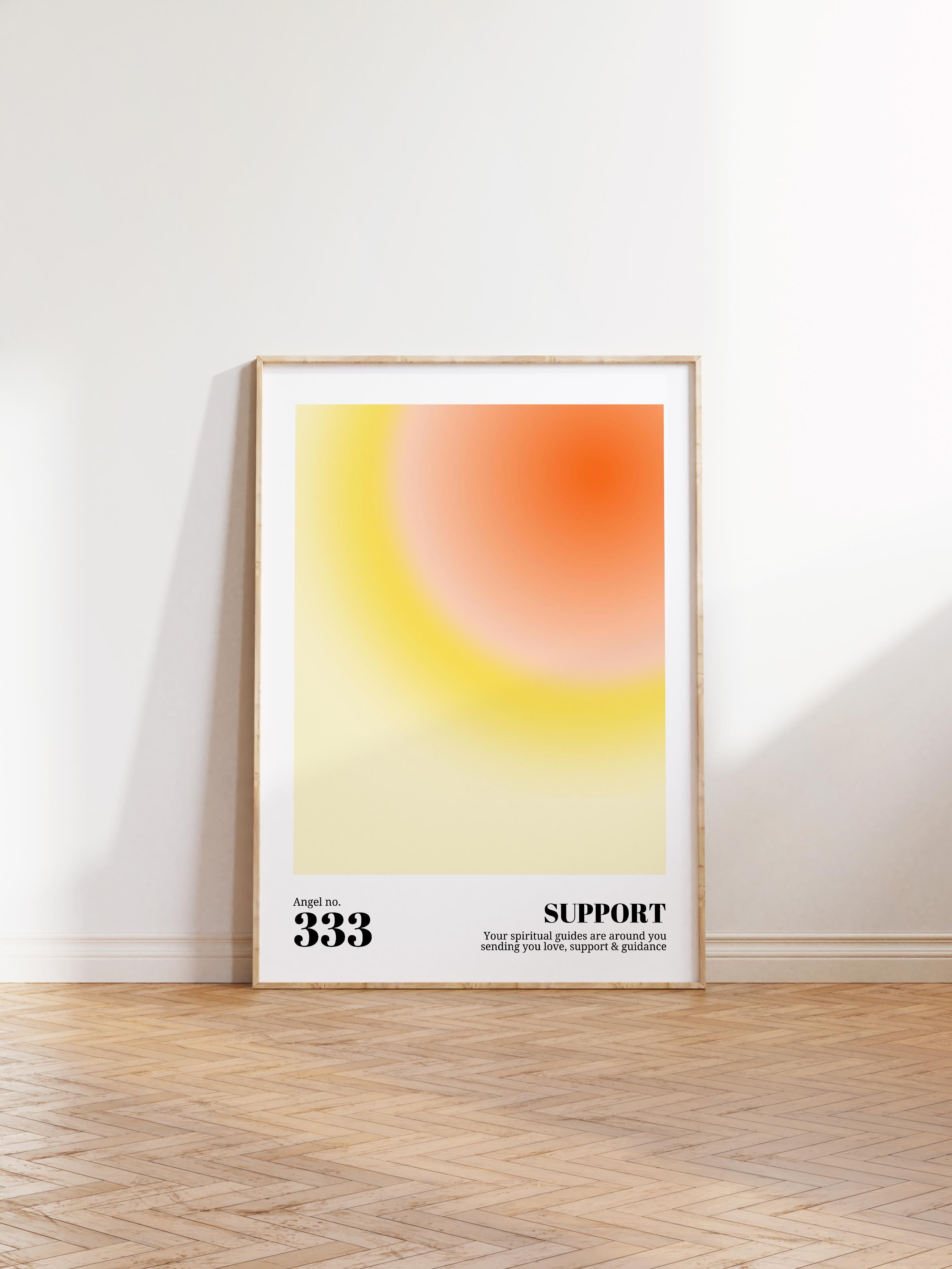 Çerçevesiz Poster, Aura Serisi NO:136 - 333 - Sarı ve Turuncu, Melek Numaraları, Renkli Poster