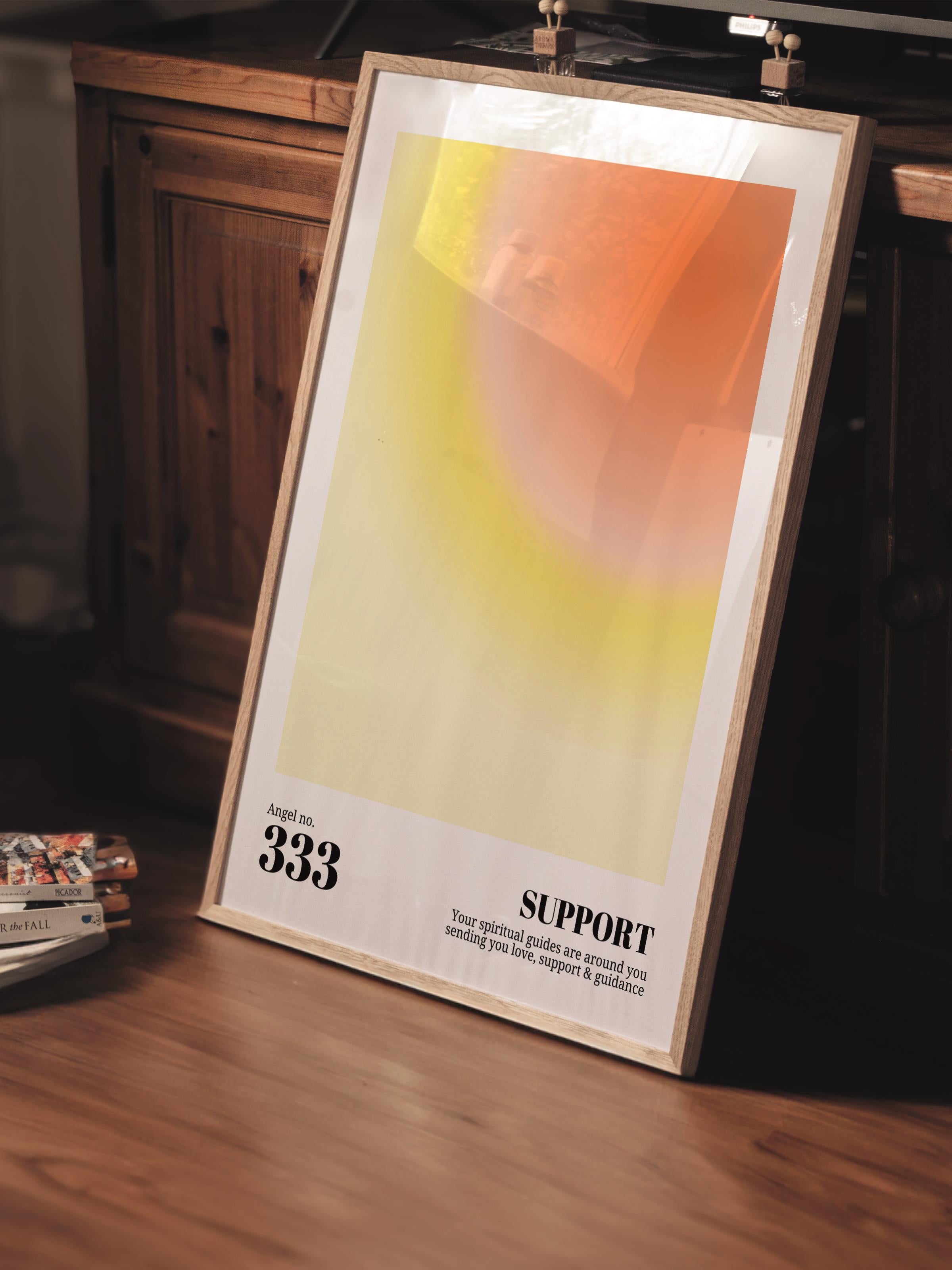 Çerçevesiz Poster, Aura Serisi NO:136 - 333 - Sarı ve Turuncu, Melek Numaraları, Renkli Poster