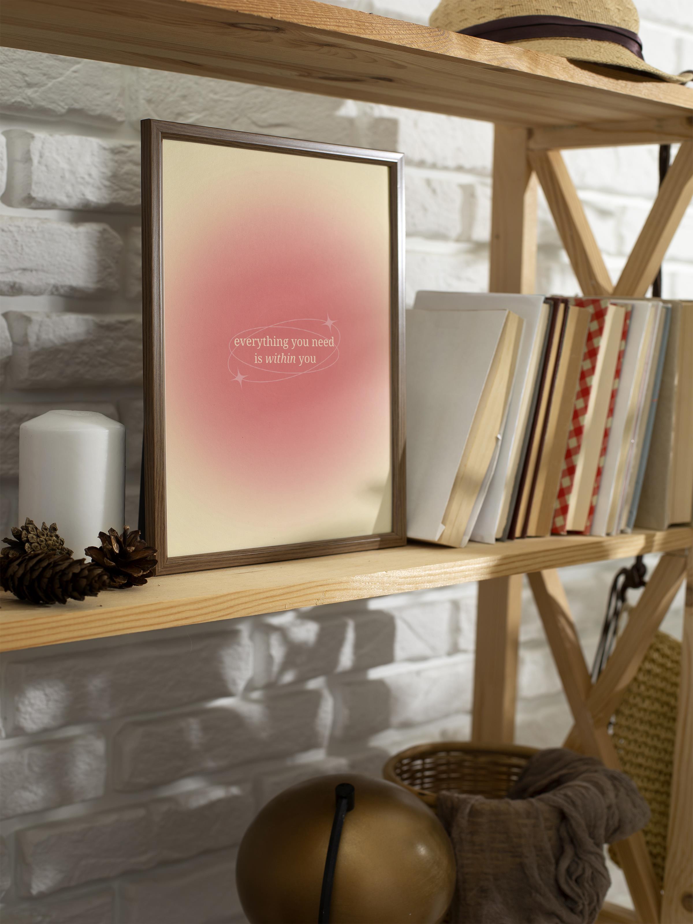 Çerçevesiz Poster, Aura Serisi NO:146 - Everything You Need is With You, Turuncu, Melek Numaraları