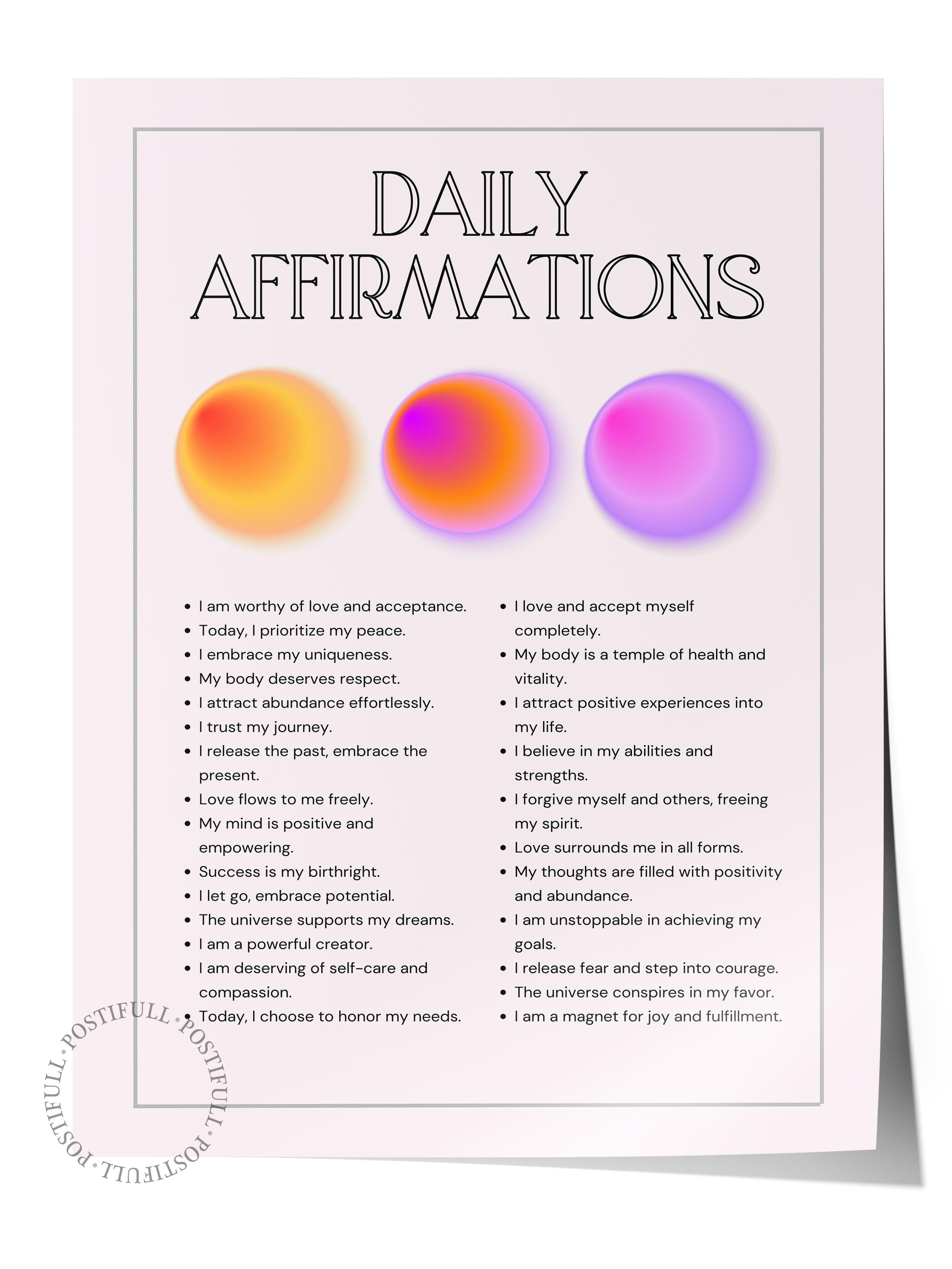 Çerçevesiz Poster, Aura Serisi NO:151 - Daily Affirmations, Melek Numaraları, Renkli Poster