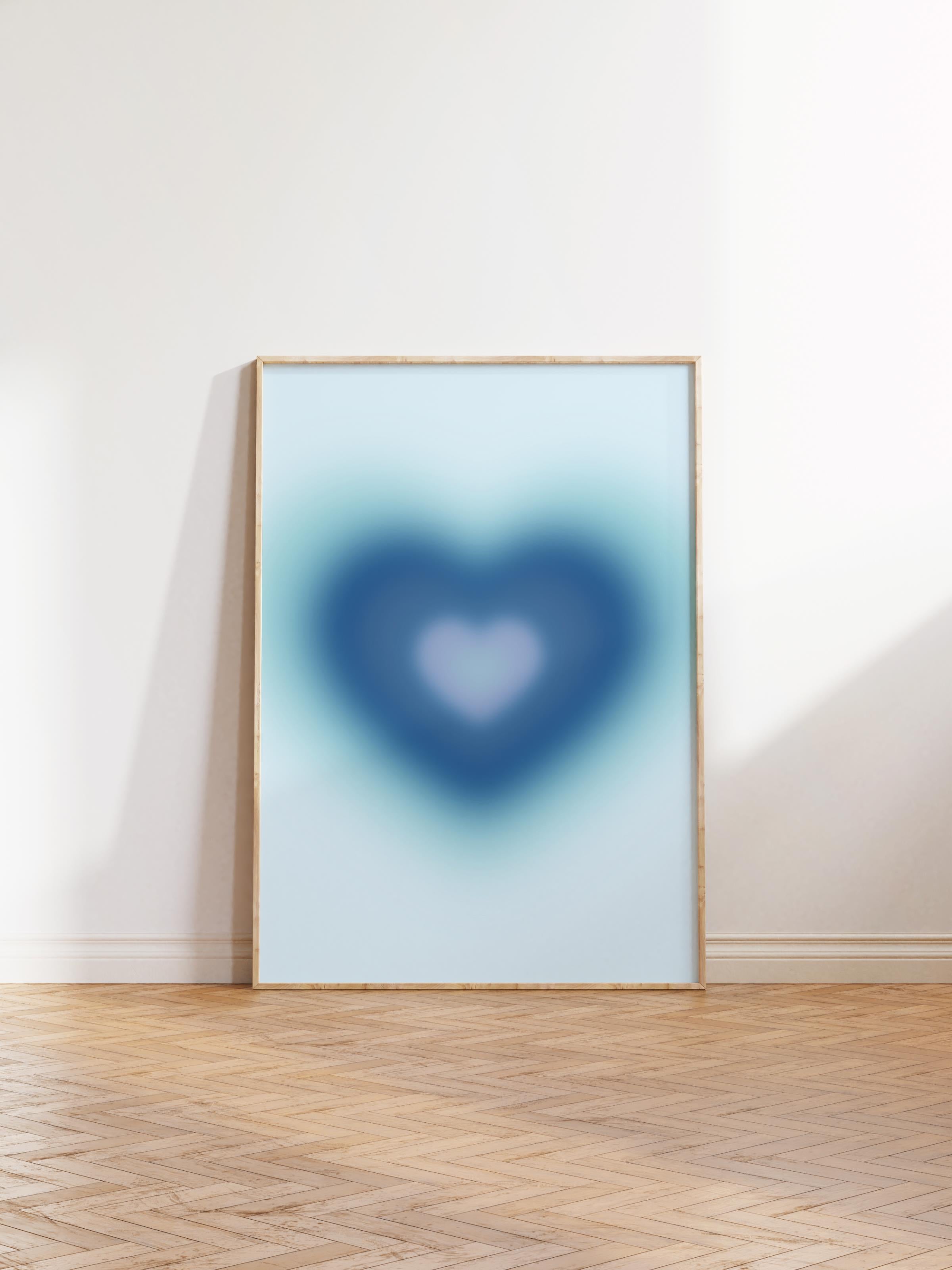 Çerçevesiz Poster, Aura Serisi NO:157 - Mavi Kalp, Melek Numaraları, Renkli Poster