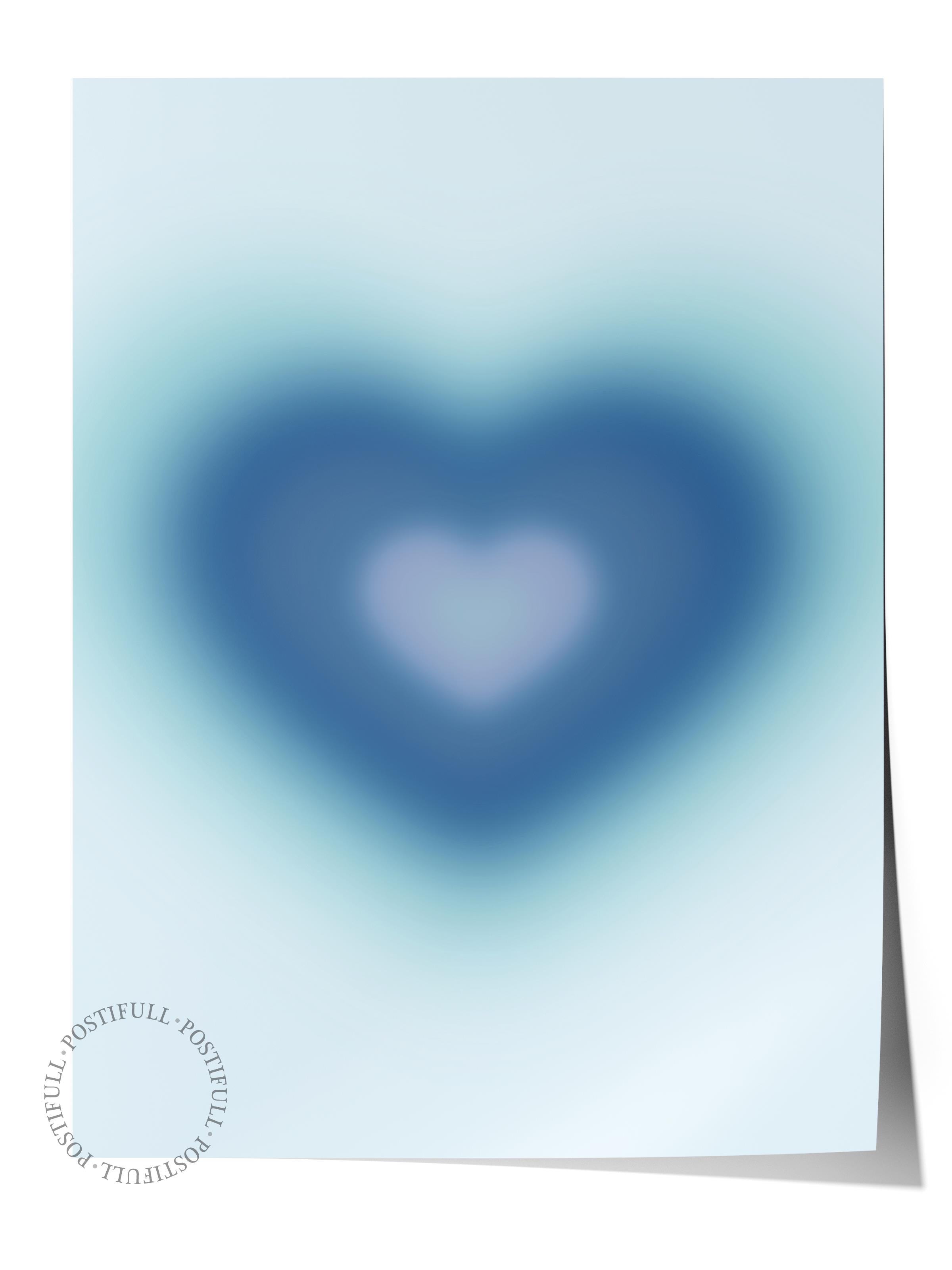 Çerçevesiz Poster, Aura Serisi NO:157 - Mavi Kalp, Melek Numaraları, Renkli Poster