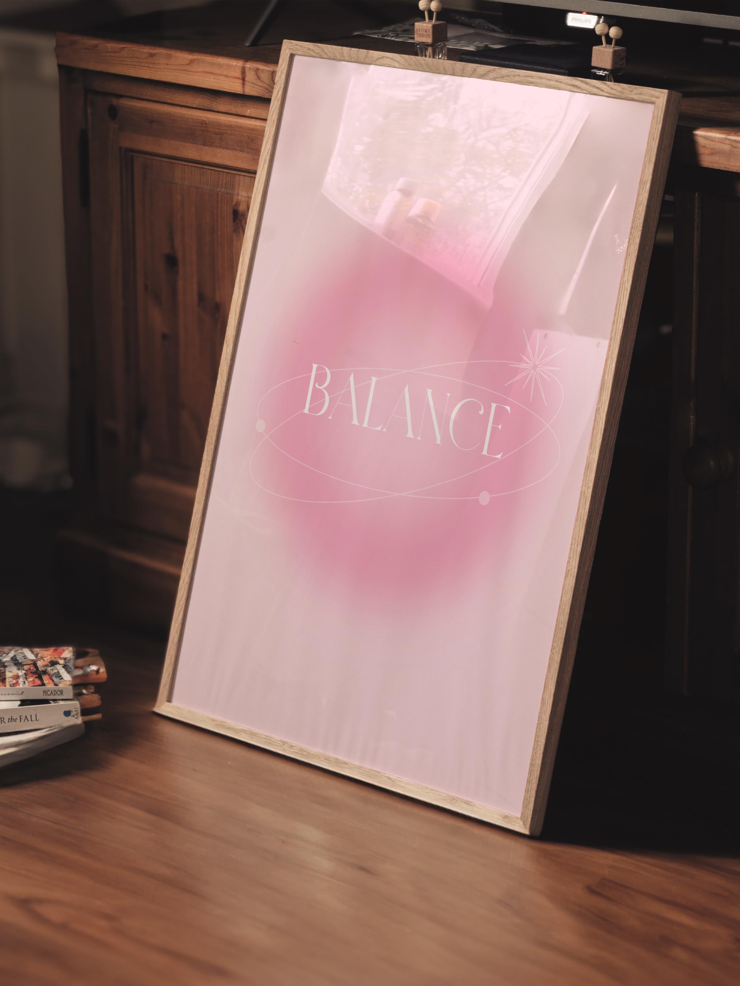 Çerçevesiz Poster, Aura Serisi NO:175 - Balance Pembe, Melek Numaraları, Renkli Poster