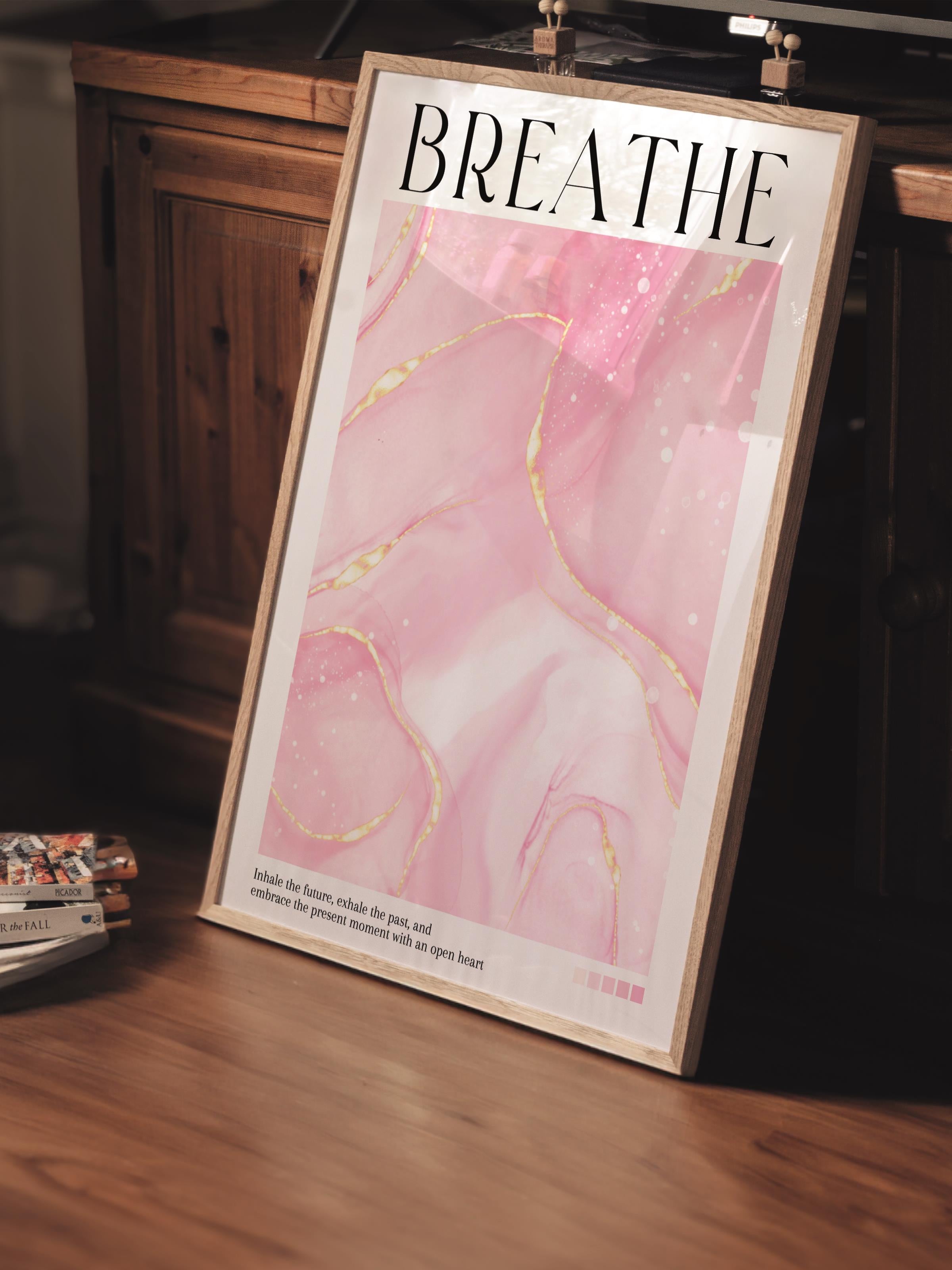 Çerçevesiz Poster, Aura Serisi NO:176 - Breathe Pembe, Melek Numaraları, Renkli Poster