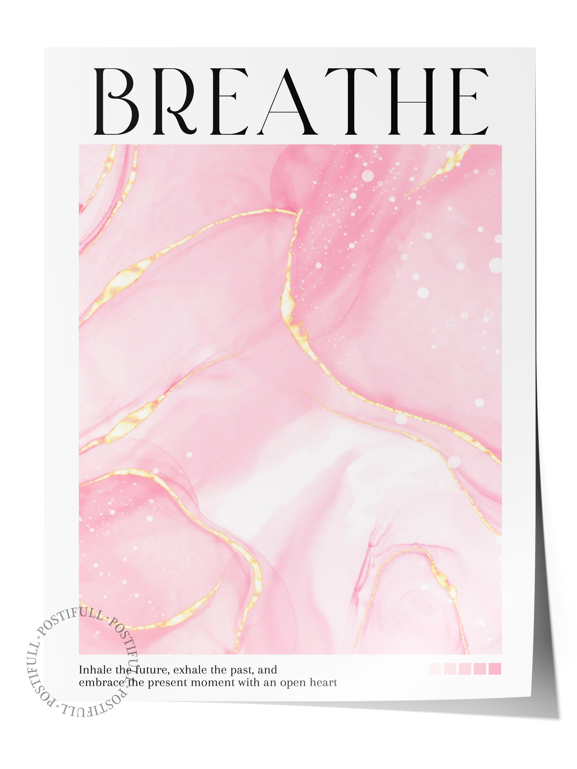 Çerçevesiz Poster, Aura Serisi NO:176 - Breathe Pembe, Melek Numaraları, Renkli Poster