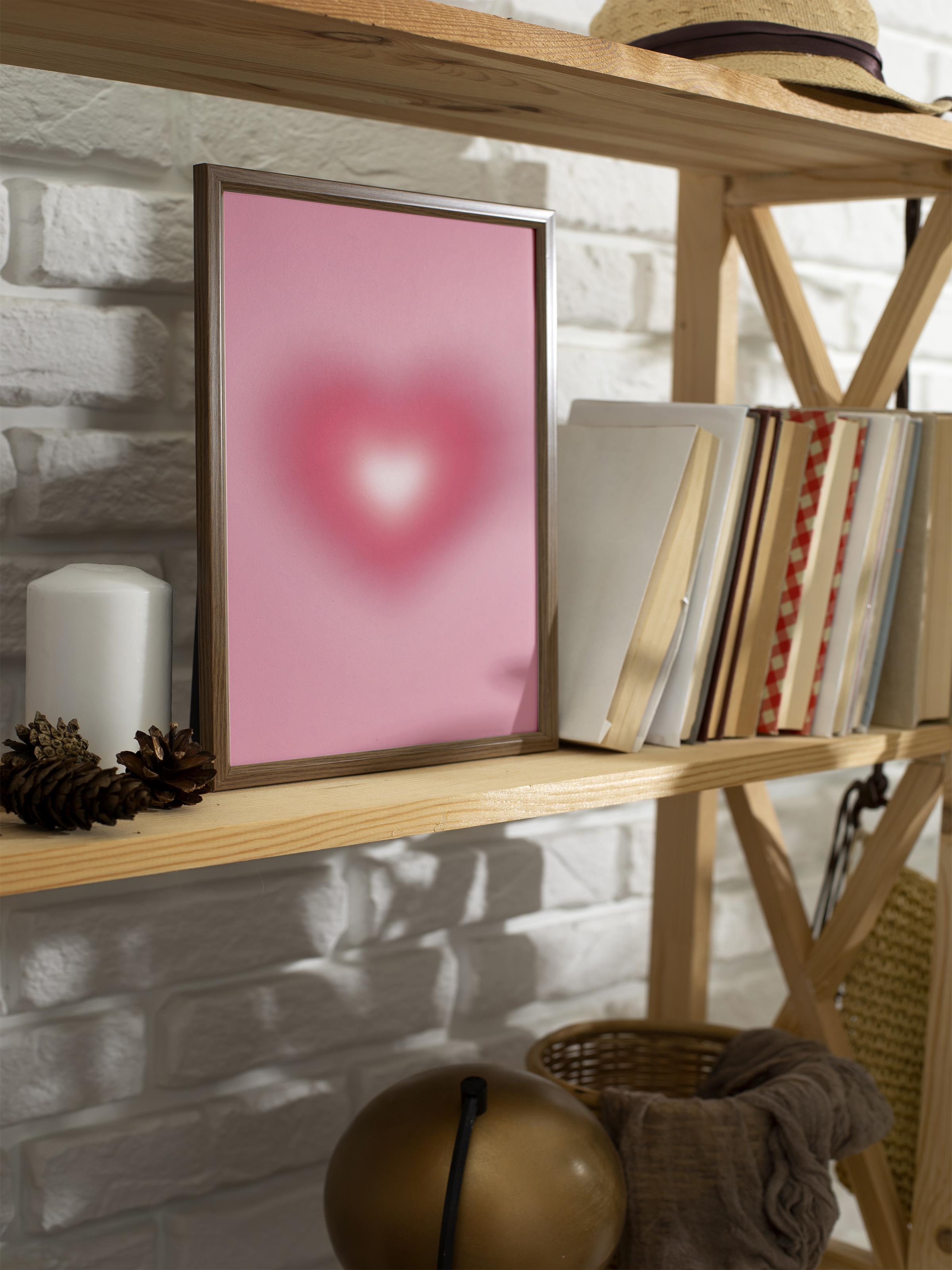 Çerçevesiz Poster, Aura Serisi NO:185 - Pembe Kalp, Melek Numaraları, Renkli Poster