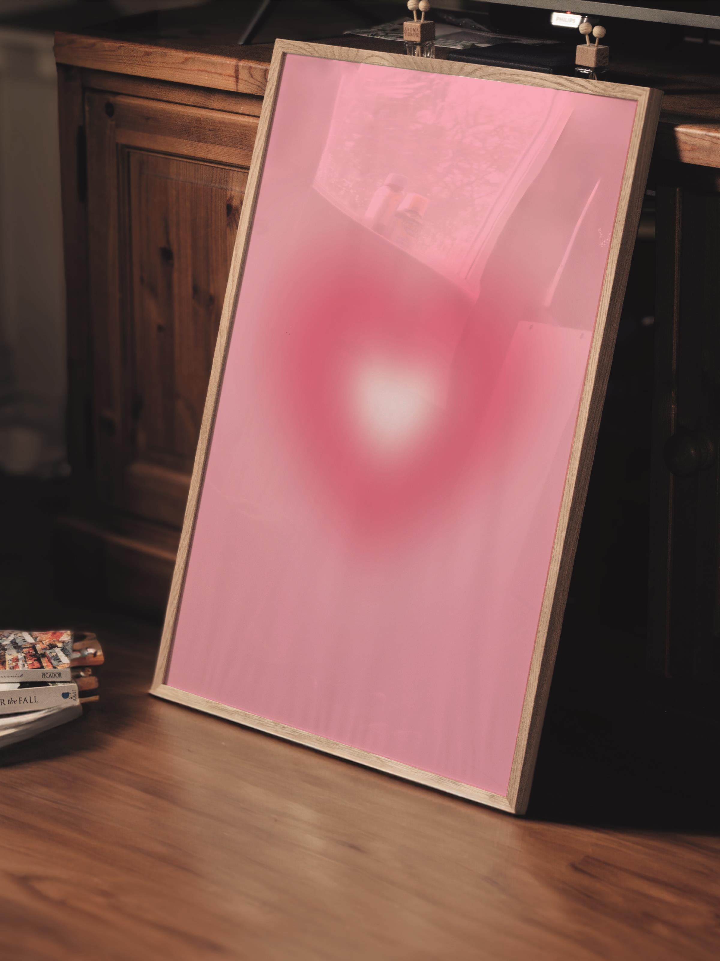 Çerçevesiz Poster, Aura Serisi NO:185 - Pembe Kalp, Melek Numaraları, Renkli Poster