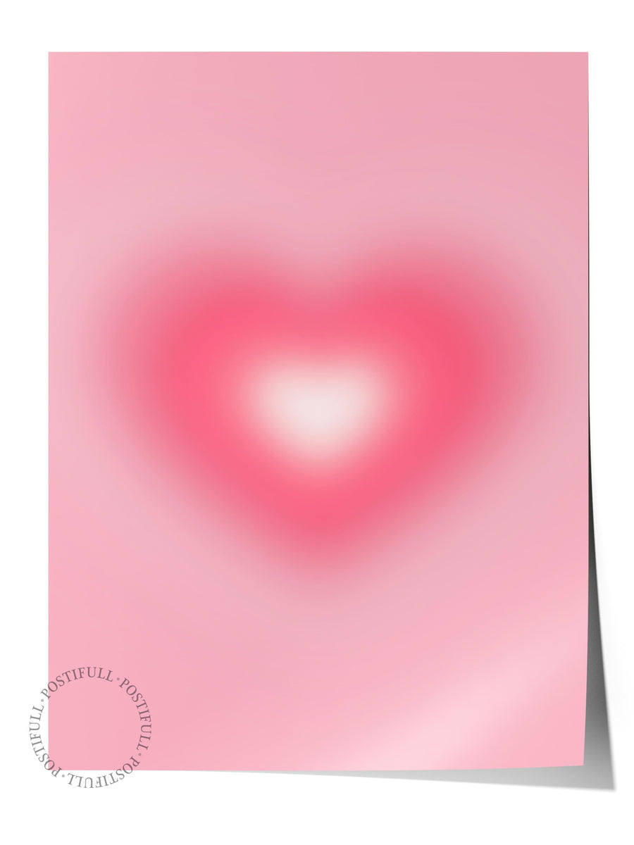 Çerçevesiz Poster, Aura Serisi NO:185 - Pembe Kalp, Melek Numaraları, Renkli Poster