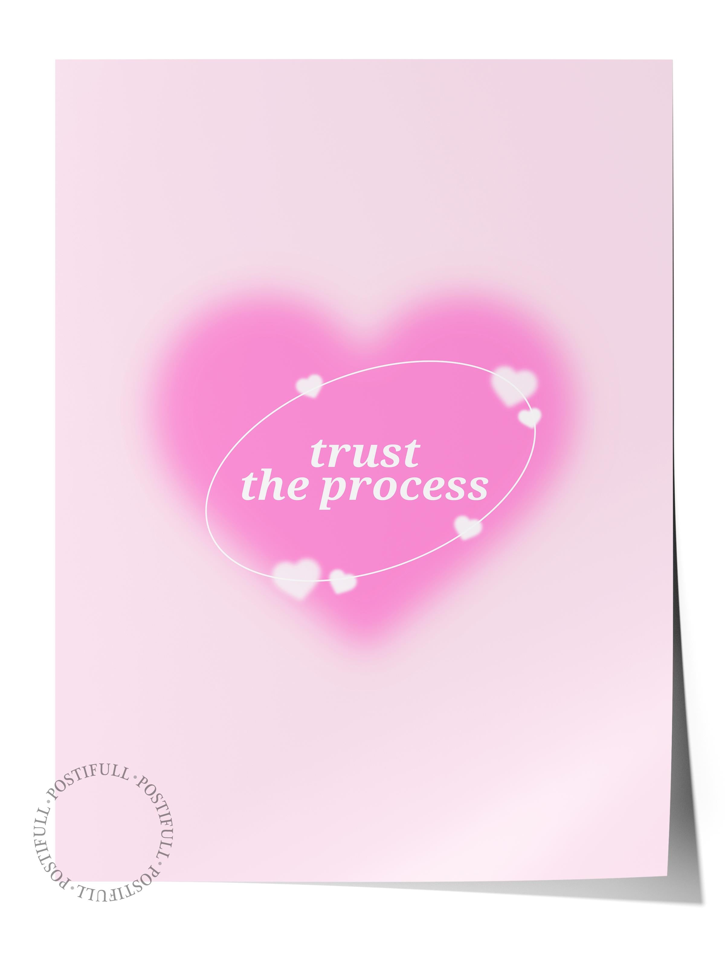 Çerçevesiz Poster, Aura Serisi NO:190 - Pembe Trust the Process, Melek Numaraları, Renkli Poster