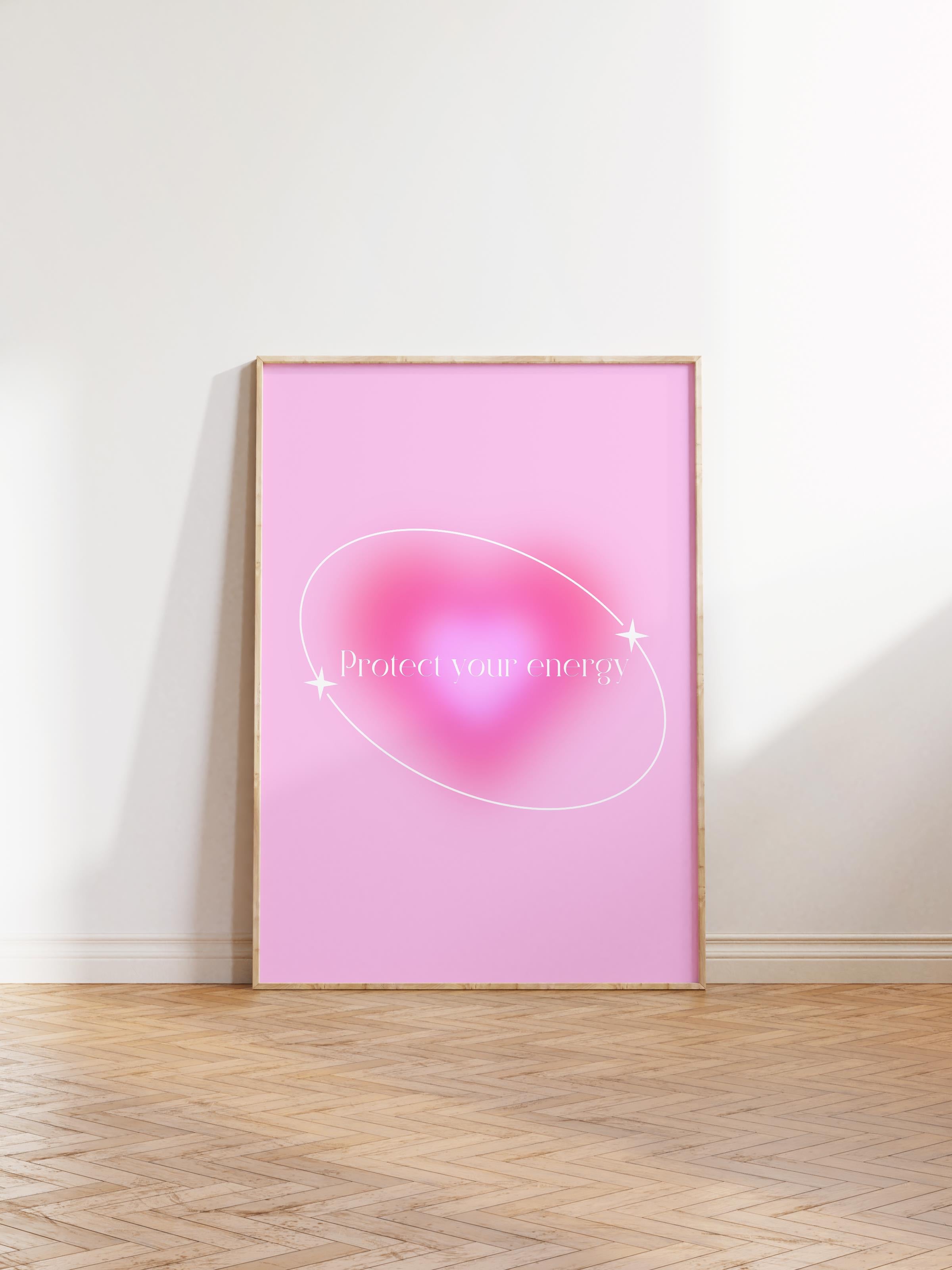 Çerçevesiz Poster, Aura Serisi NO:198 - Protect Your Energy Pembe, Melek Numaraları, Renkli Poster