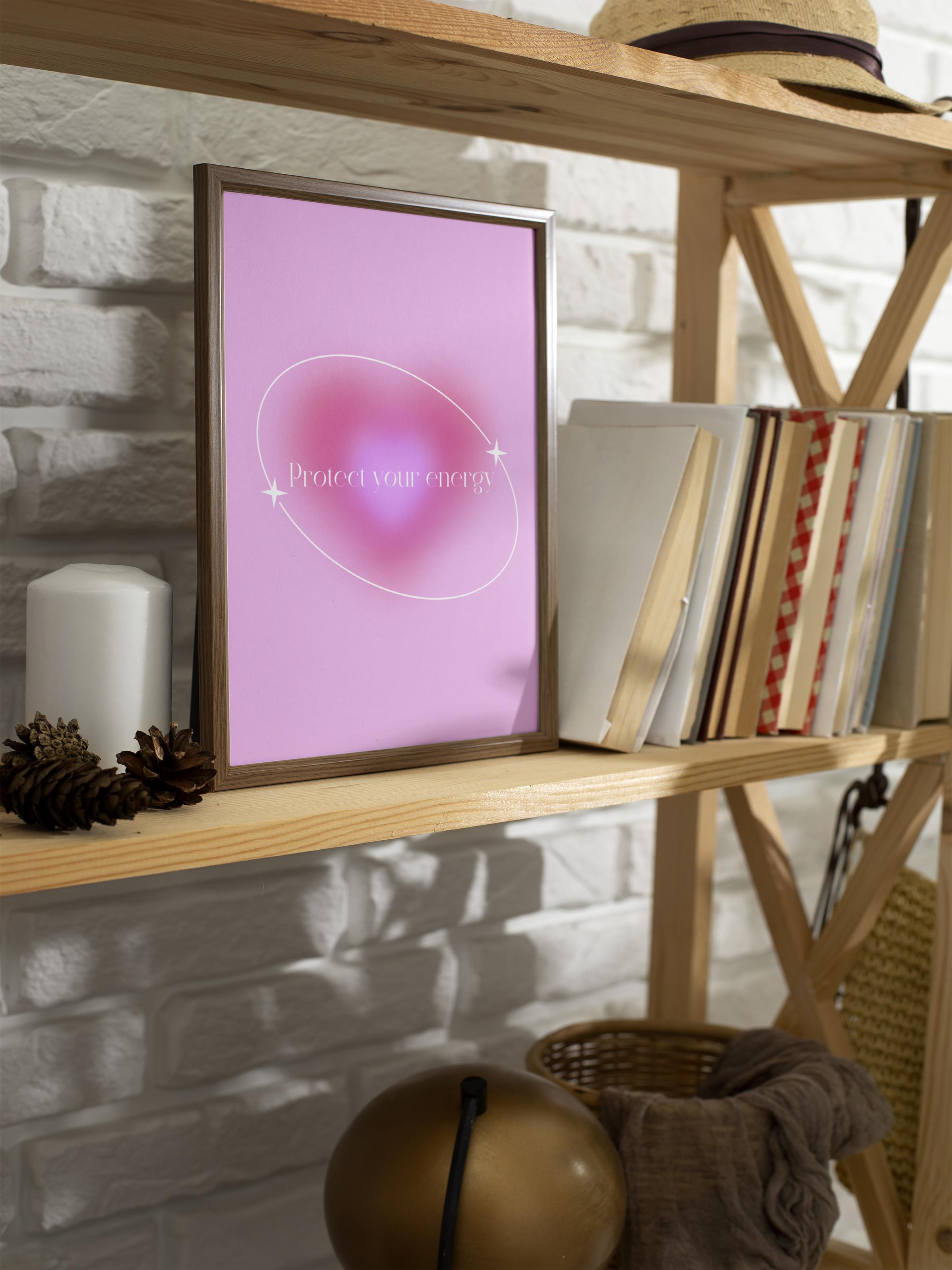 Çerçevesiz Poster, Aura Serisi NO:198 - Protect Your Energy Pembe, Melek Numaraları, Renkli Poster