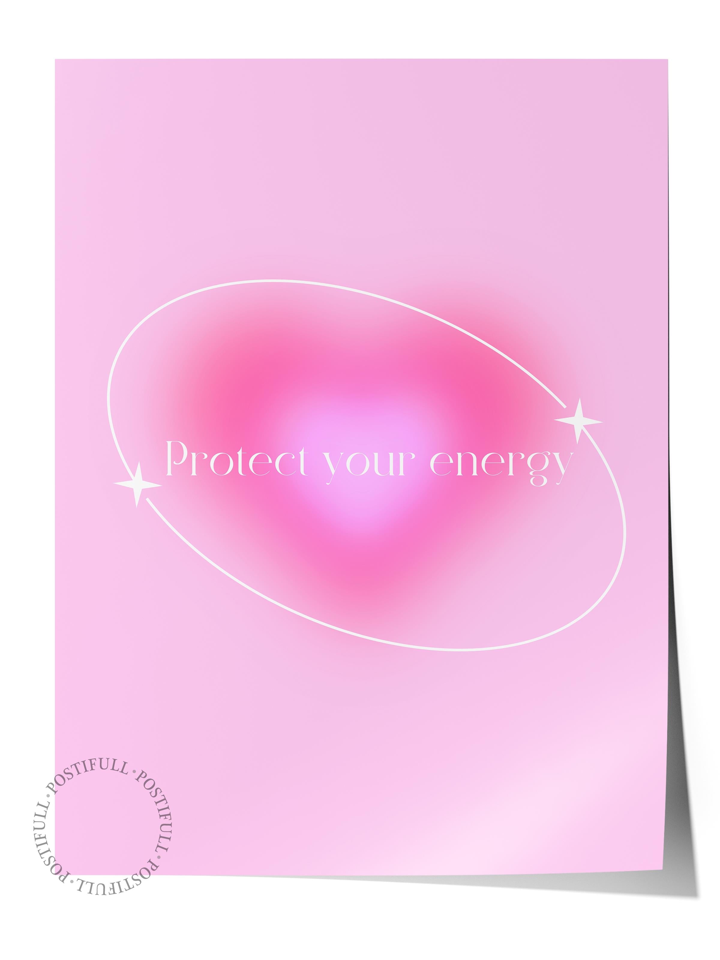 Çerçevesiz Poster, Aura Serisi NO:198 - Protect Your Energy Pembe, Melek Numaraları, Renkli Poster