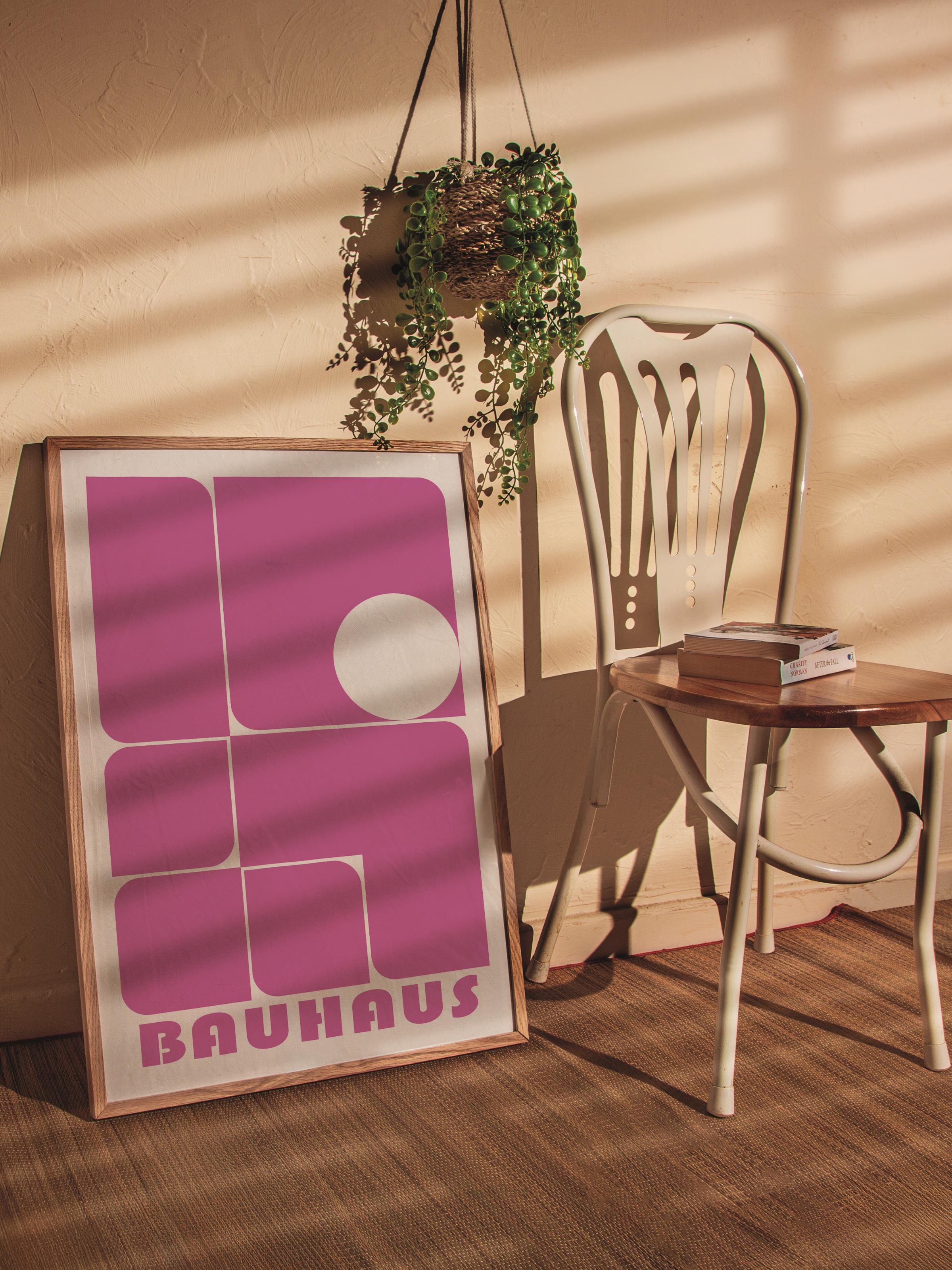 Çerçevesiz Poster, Bauhaus Serisi, Pembe Duvar Posteri, Duvar Dekoru, HD Baskı, Kalın Arşivsel Sanat Kağıdı