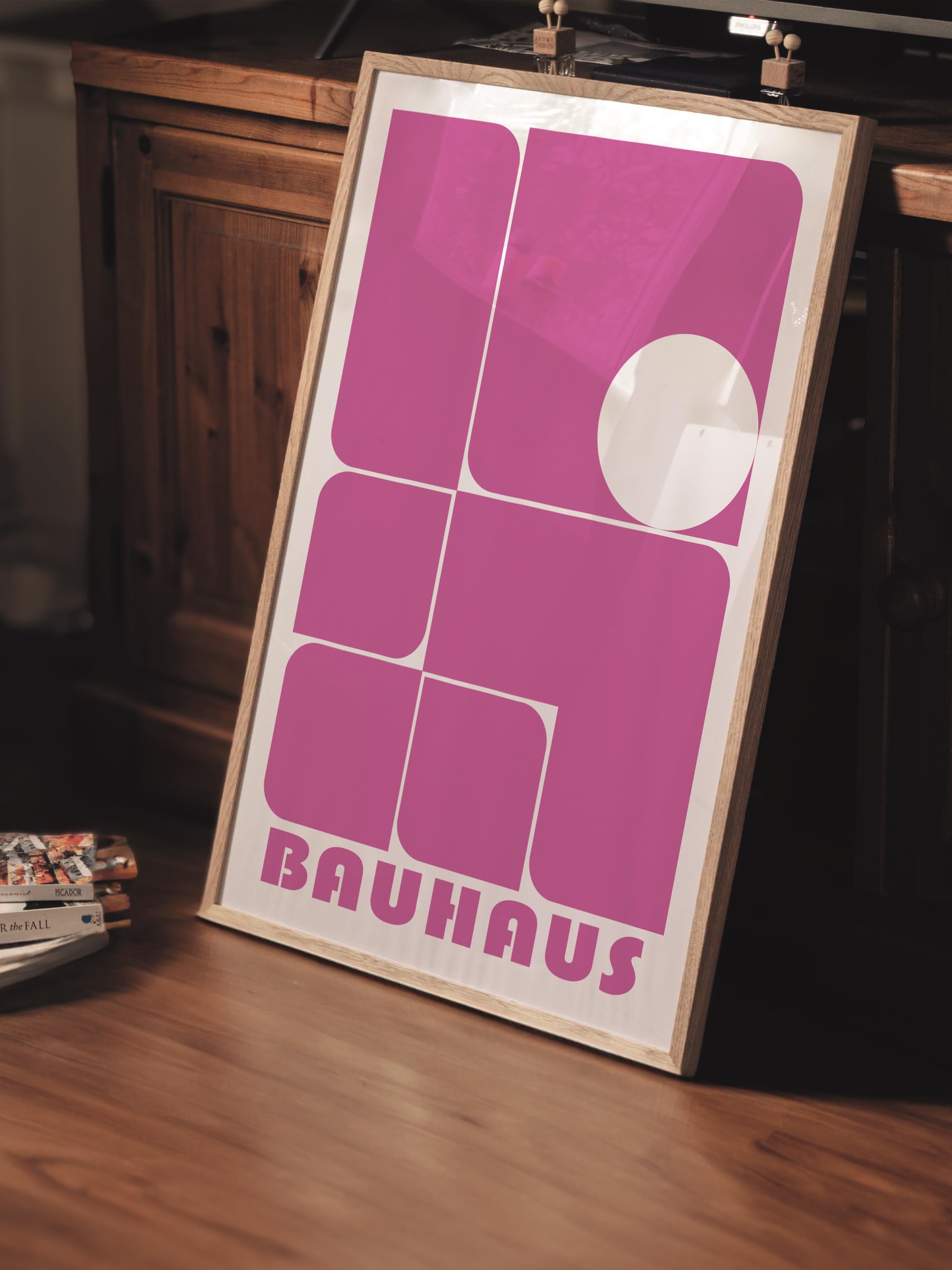 Çerçevesiz Poster, Bauhaus Serisi, Pembe Duvar Posteri, Duvar Dekoru, HD Baskı, Kalın Arşivsel Sanat Kağıdı