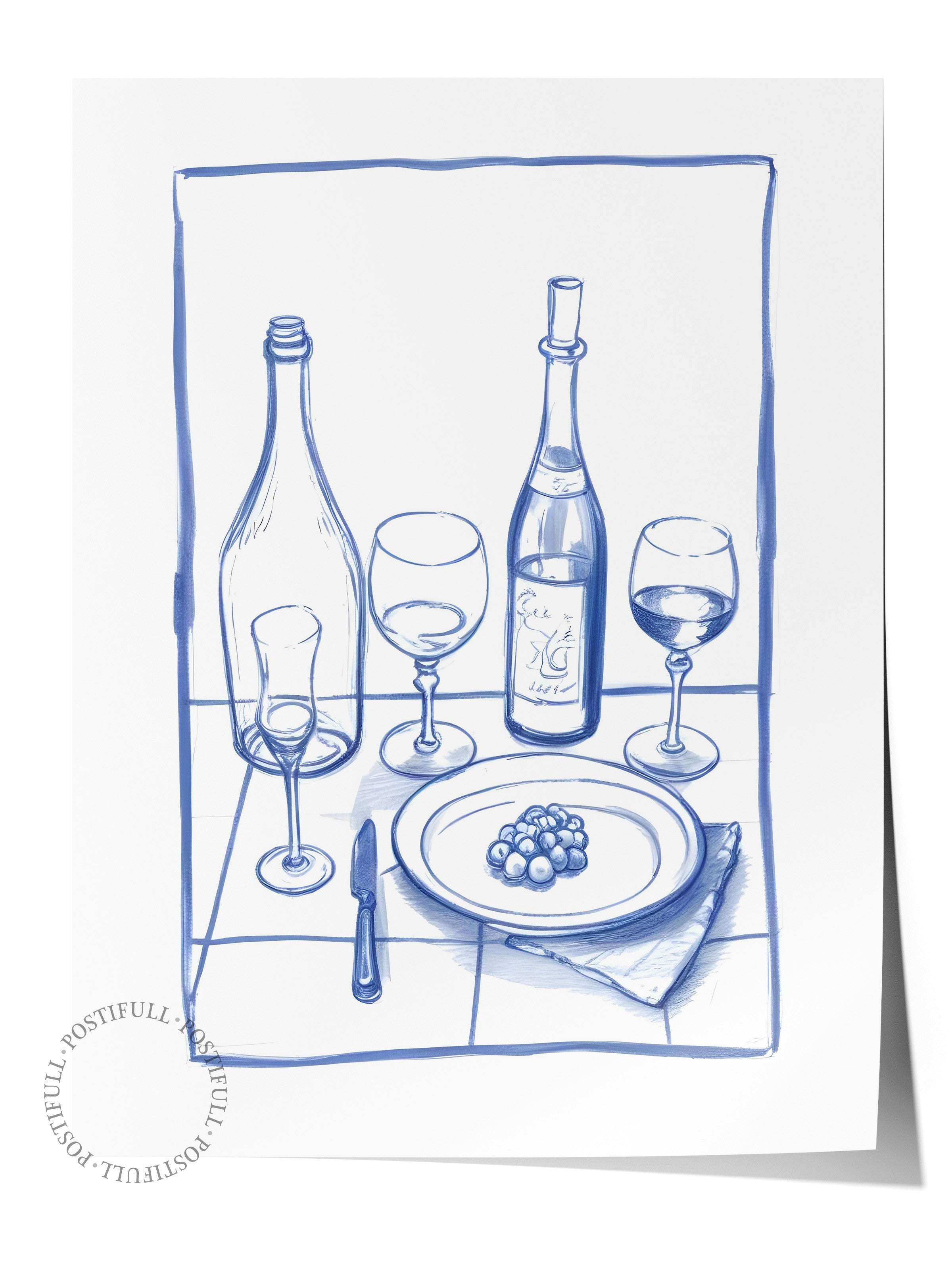 Çerçevesiz Poster, Bottles & Glasses, Comfort Serisi Mutfak Duvar Posteri, NO:109116