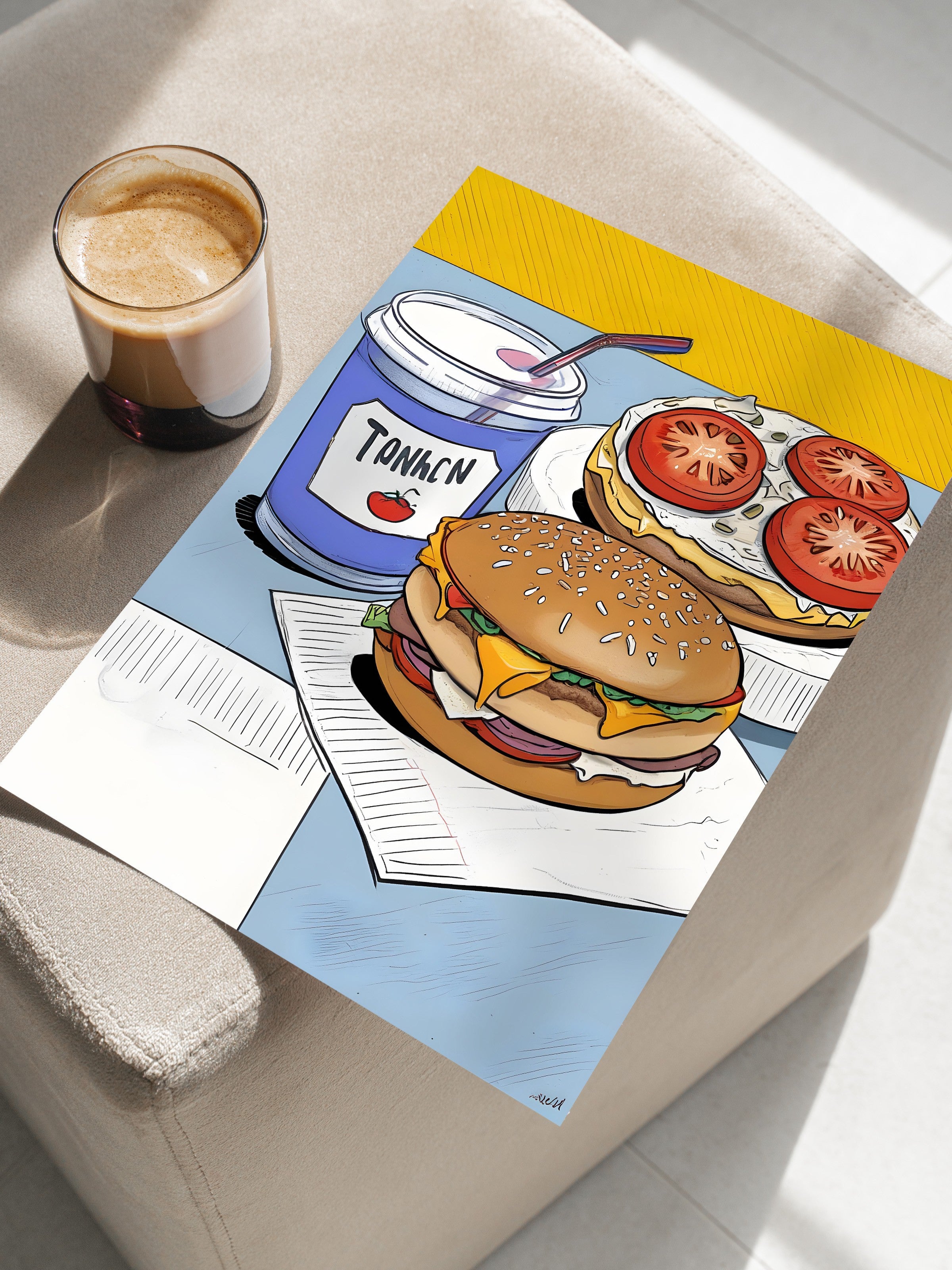 Çerçevesiz Poster, Burger With Coke, Comfort Serisi Mutfak Duvar Posteri, NO:109144