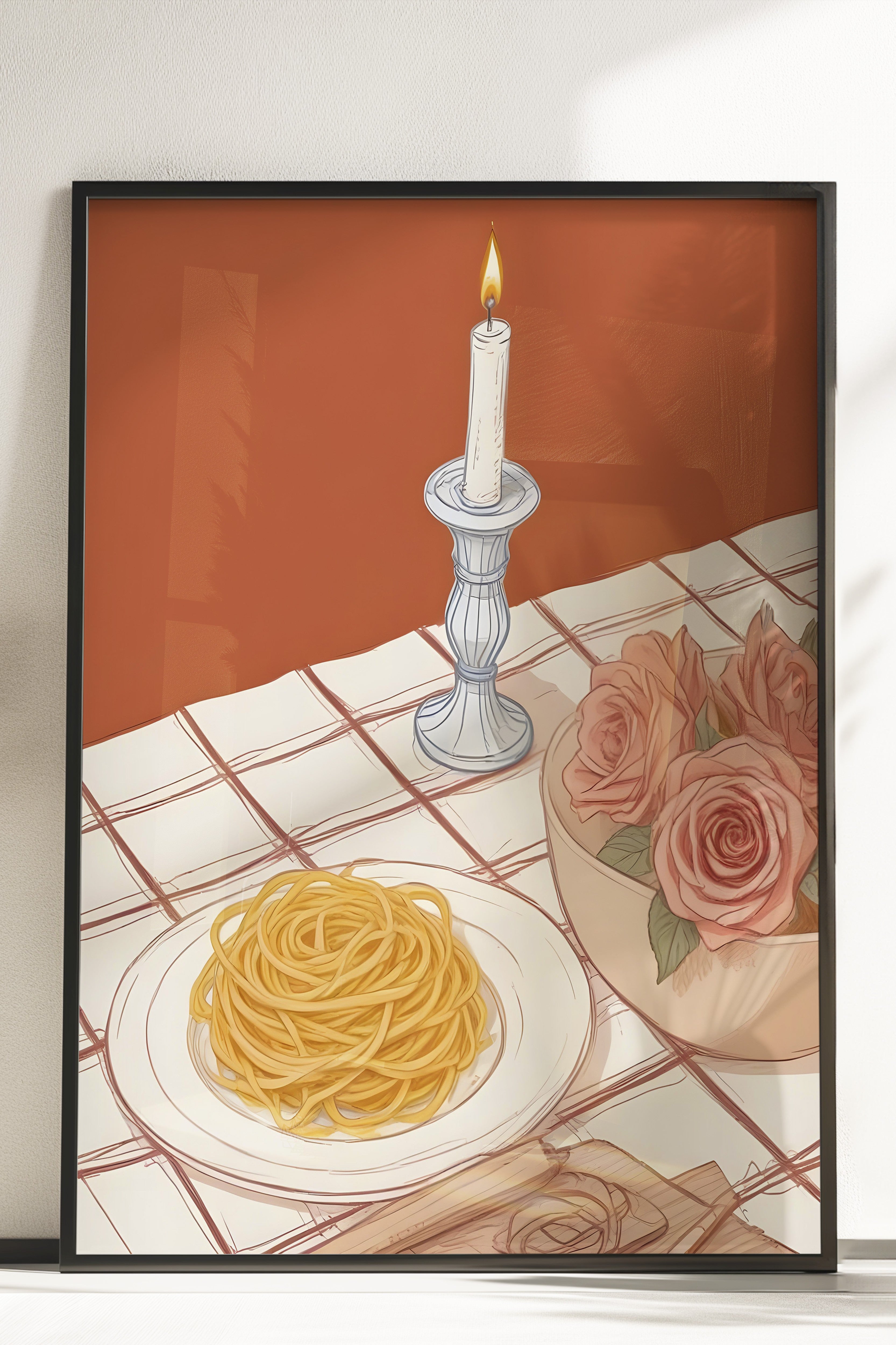Çerçevesiz Poster, Candlestick With Pasta, Comfort Serisi Mutfak Duvar Posteri, NO:109107