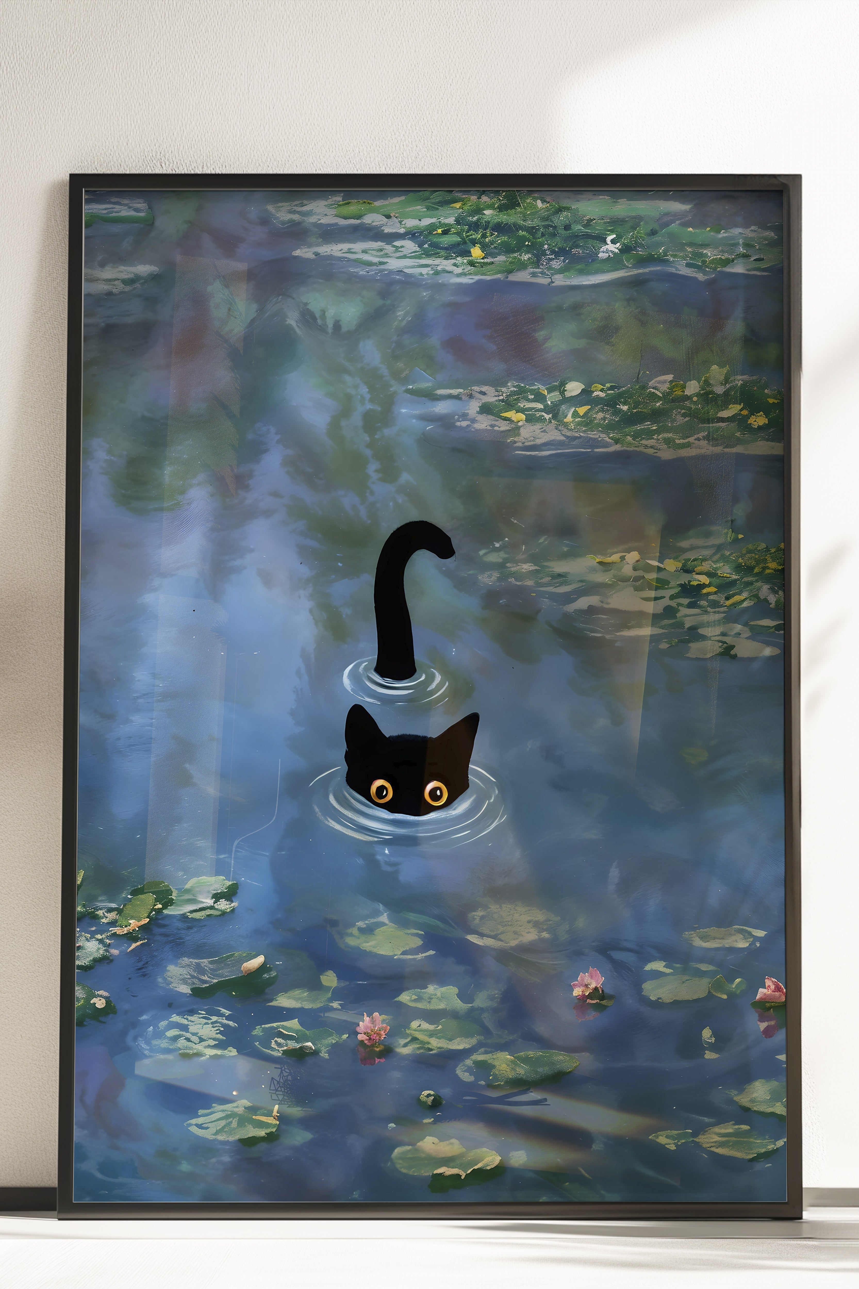 Çerçevesiz Poster, Cat Print Waterlily - 2, Comfort Serisi Duvar Posteri, NO:108967