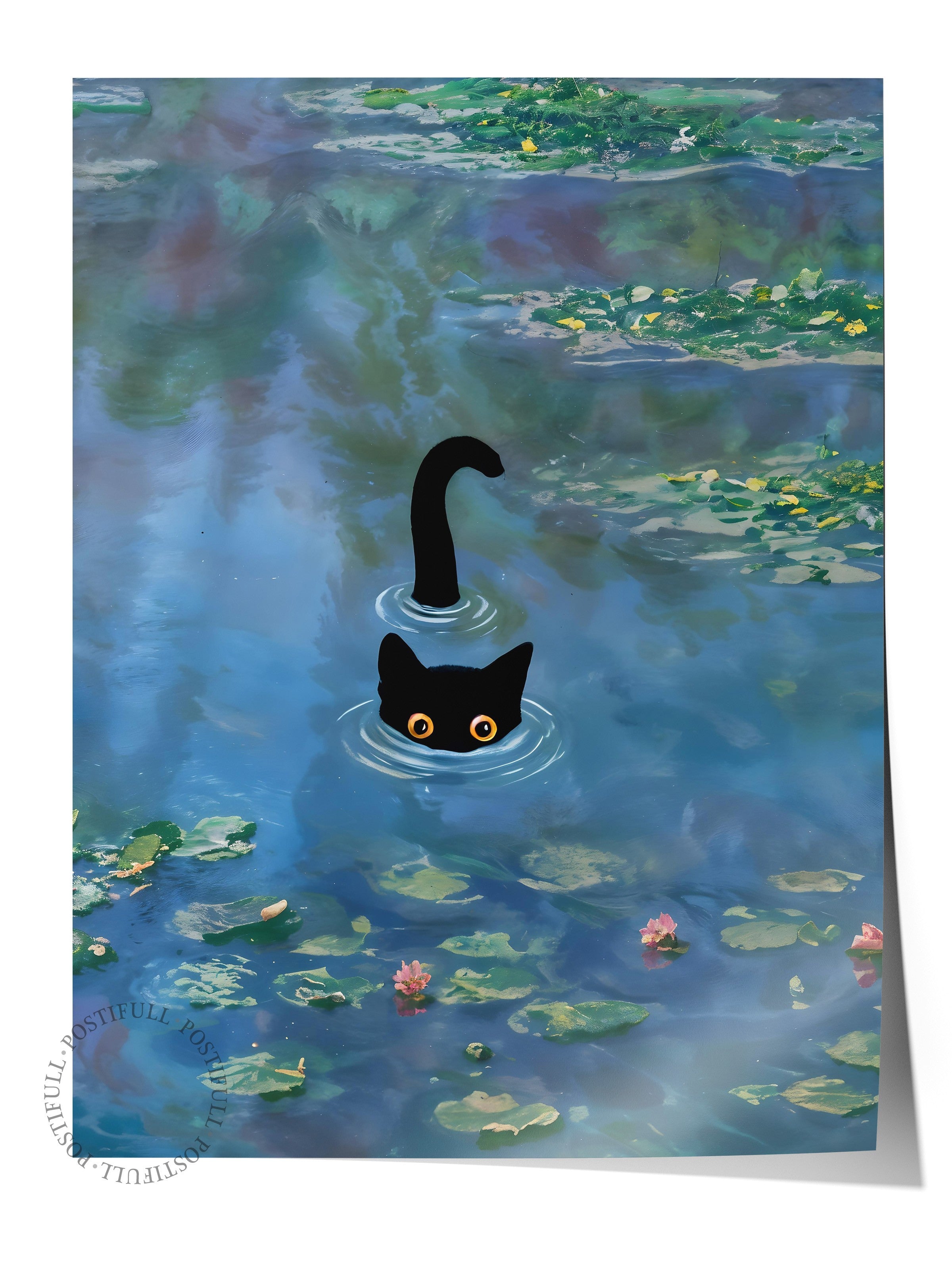 Çerçevesiz Poster, Cat Print Waterlily - 2, Comfort Serisi Duvar Posteri, NO:108967