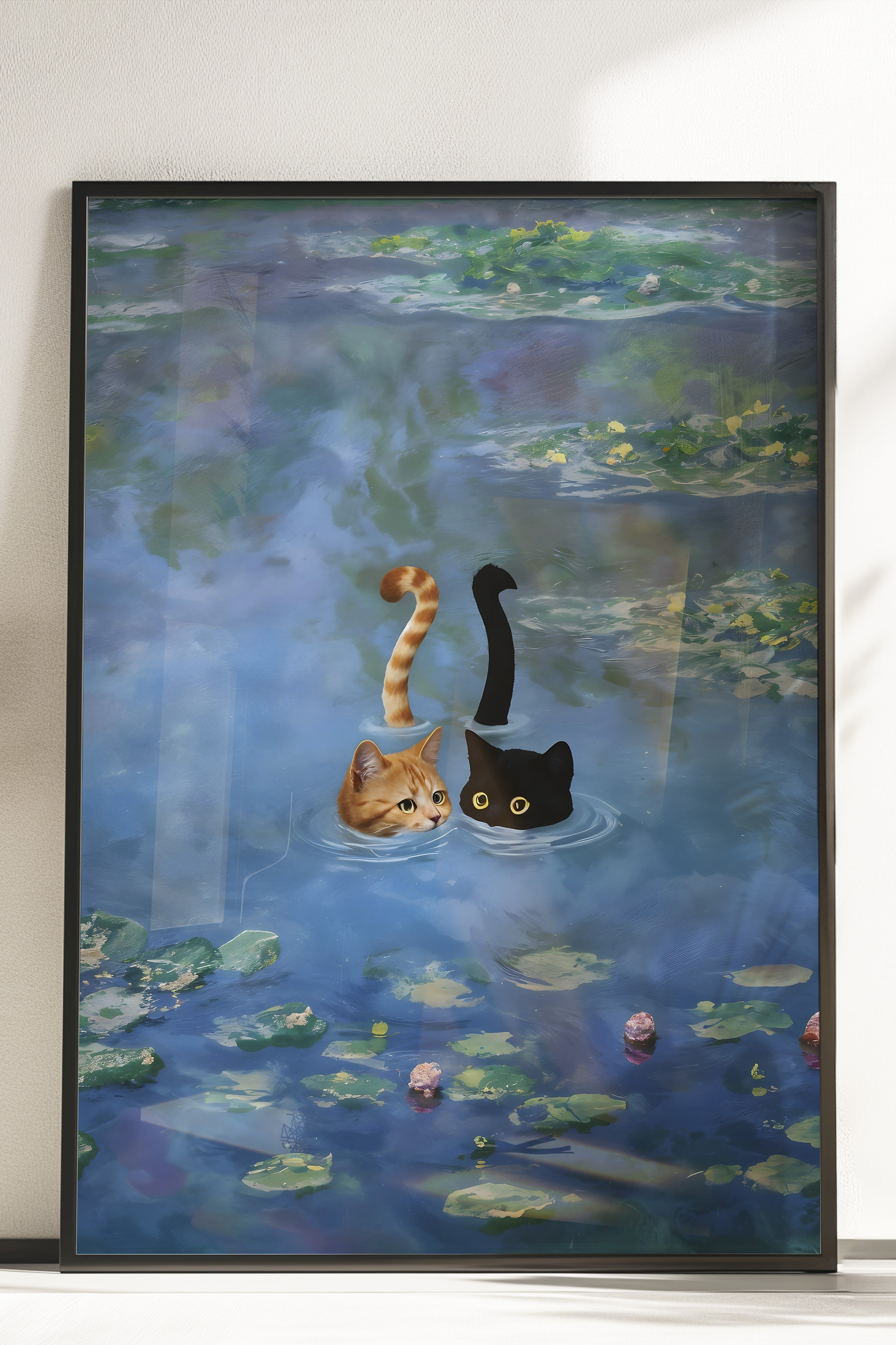 Çerçevesiz Poster, Cat Print Monet Waterlily - 3, Comfort Serisi Mutfak Duvar Posteri, NO:108968