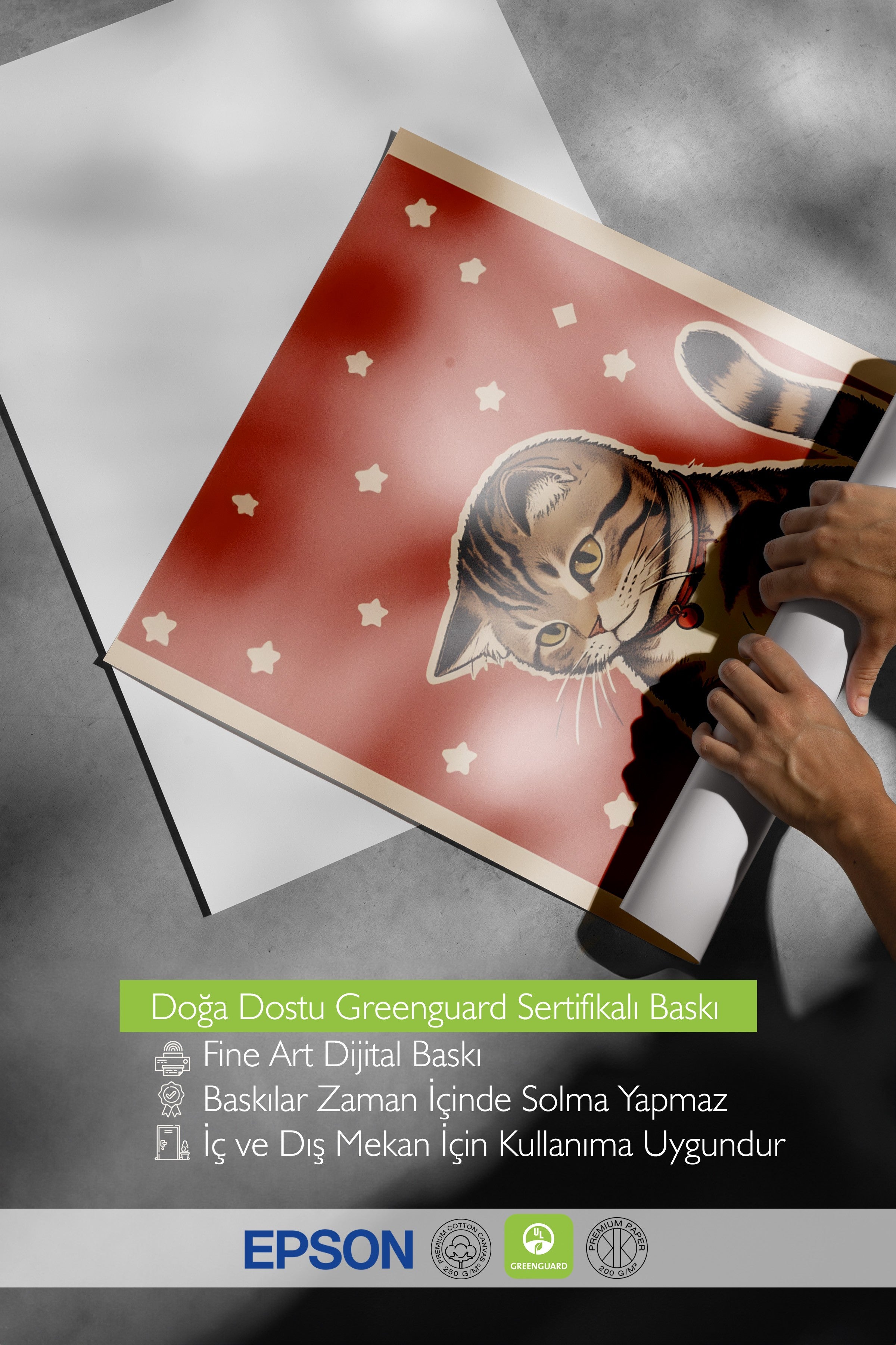 Çerçevesiz Poster, Cat With A Burger, Comfort Serisi Mutfak Duvar Posteri, NO:109086