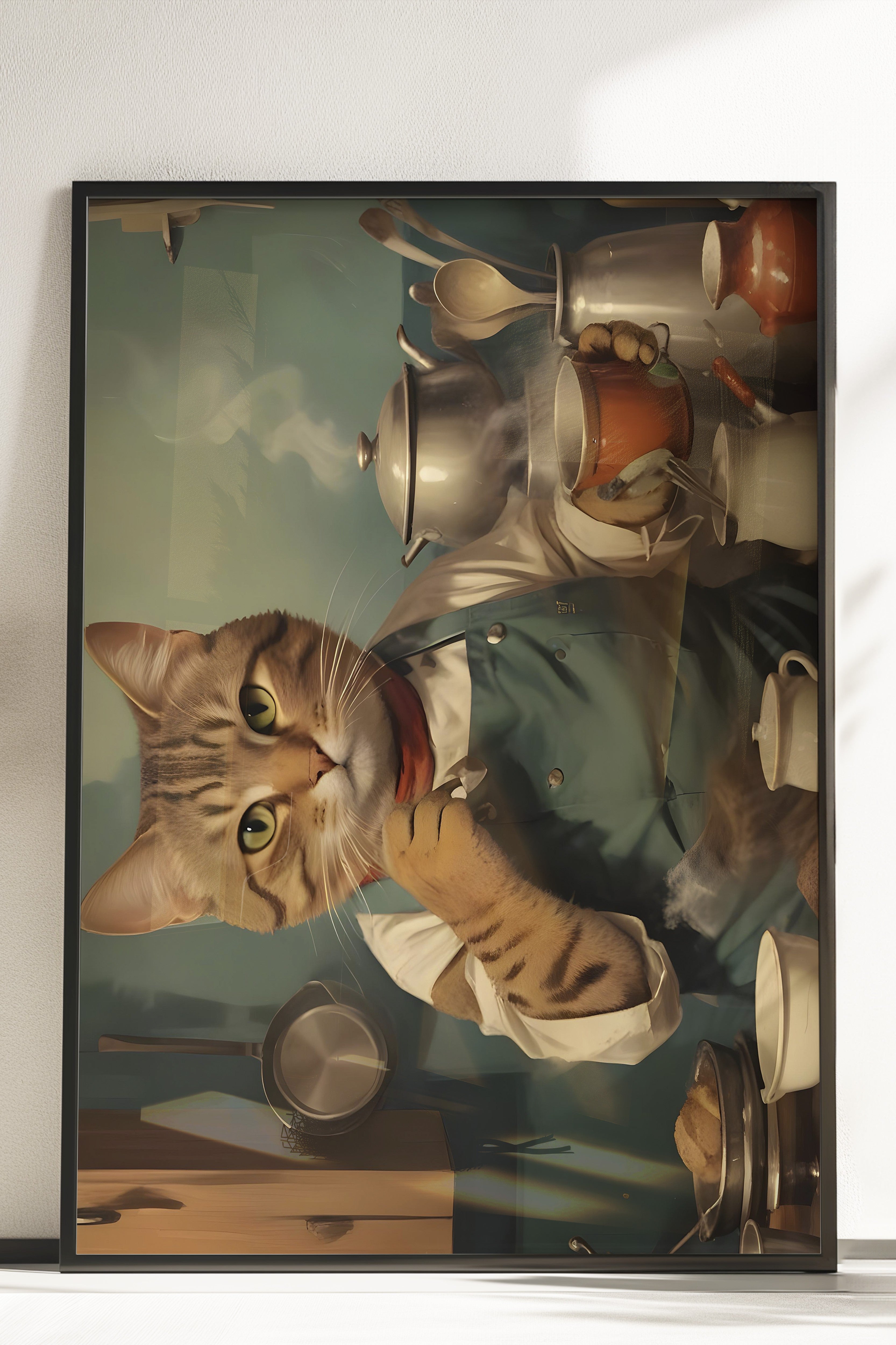 Çerçevesiz Poster, Coffee Station Cat, Comfort Serisi Duvar Posteri, NO:108929