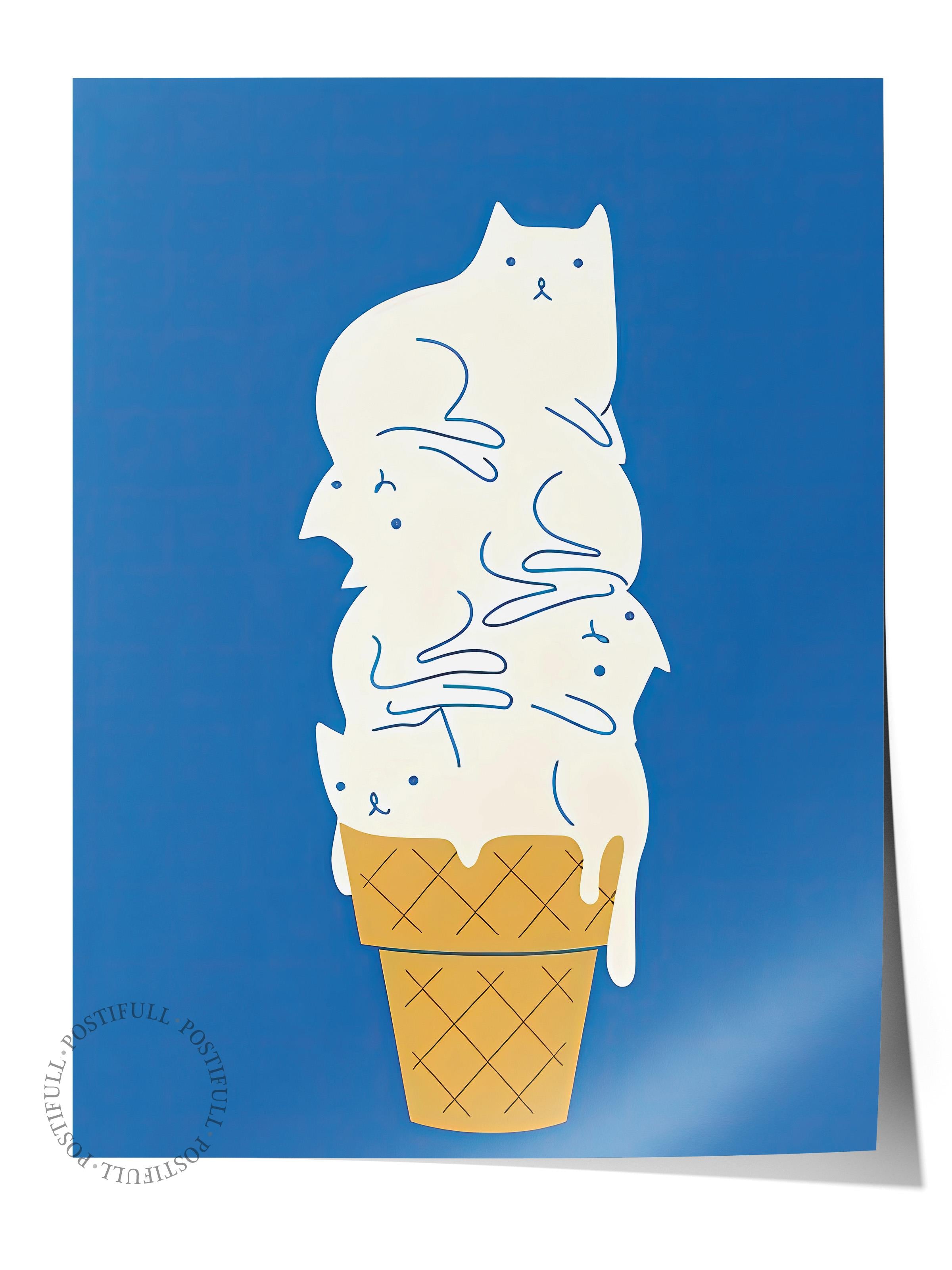 Çerçevesiz Poster, HD Kalite Duvar Posteri,Comfort Serisi, Cats Ice Cream Poster, NO:108731