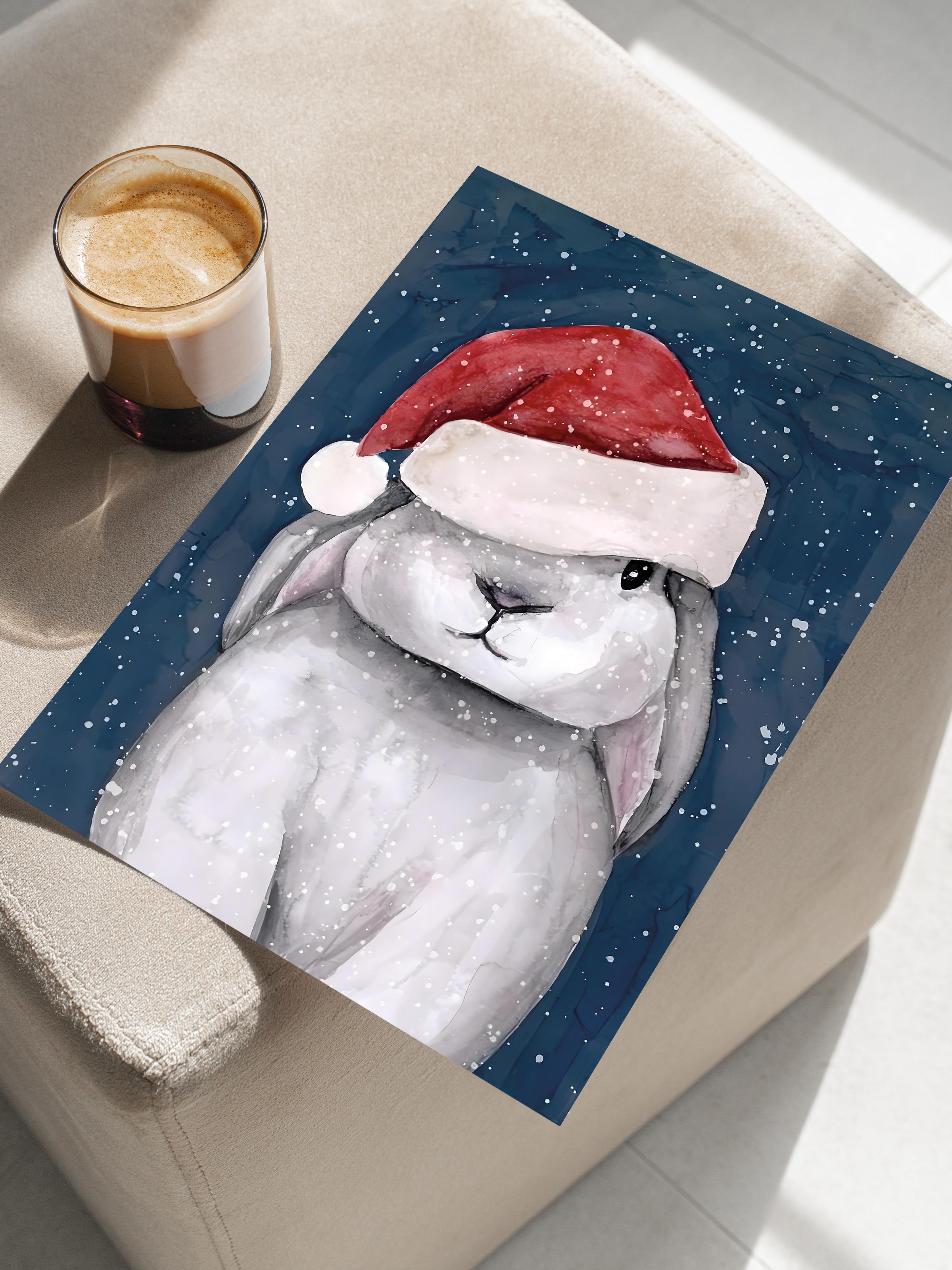 Çerçevesiz Yılbaşı Posteri, Yılbaşı Dekoru, Comfort Serisi, Christmas Bunny Poster, NO:108661