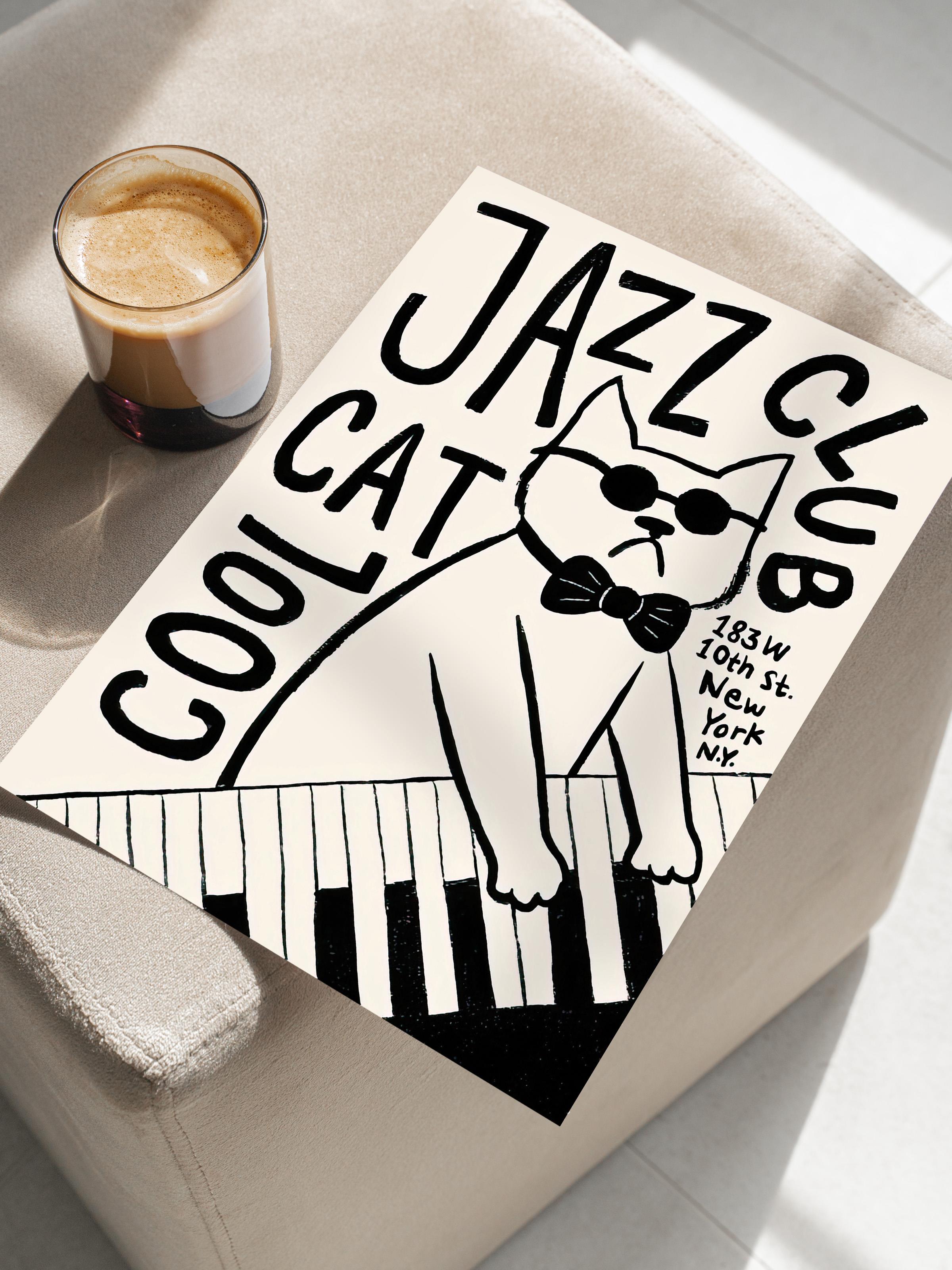 Çerçevesiz Poster, HD Kalite Duvar Posteri,Comfort Serisi, Cool Cat Jazz Club Poster, NO:108688