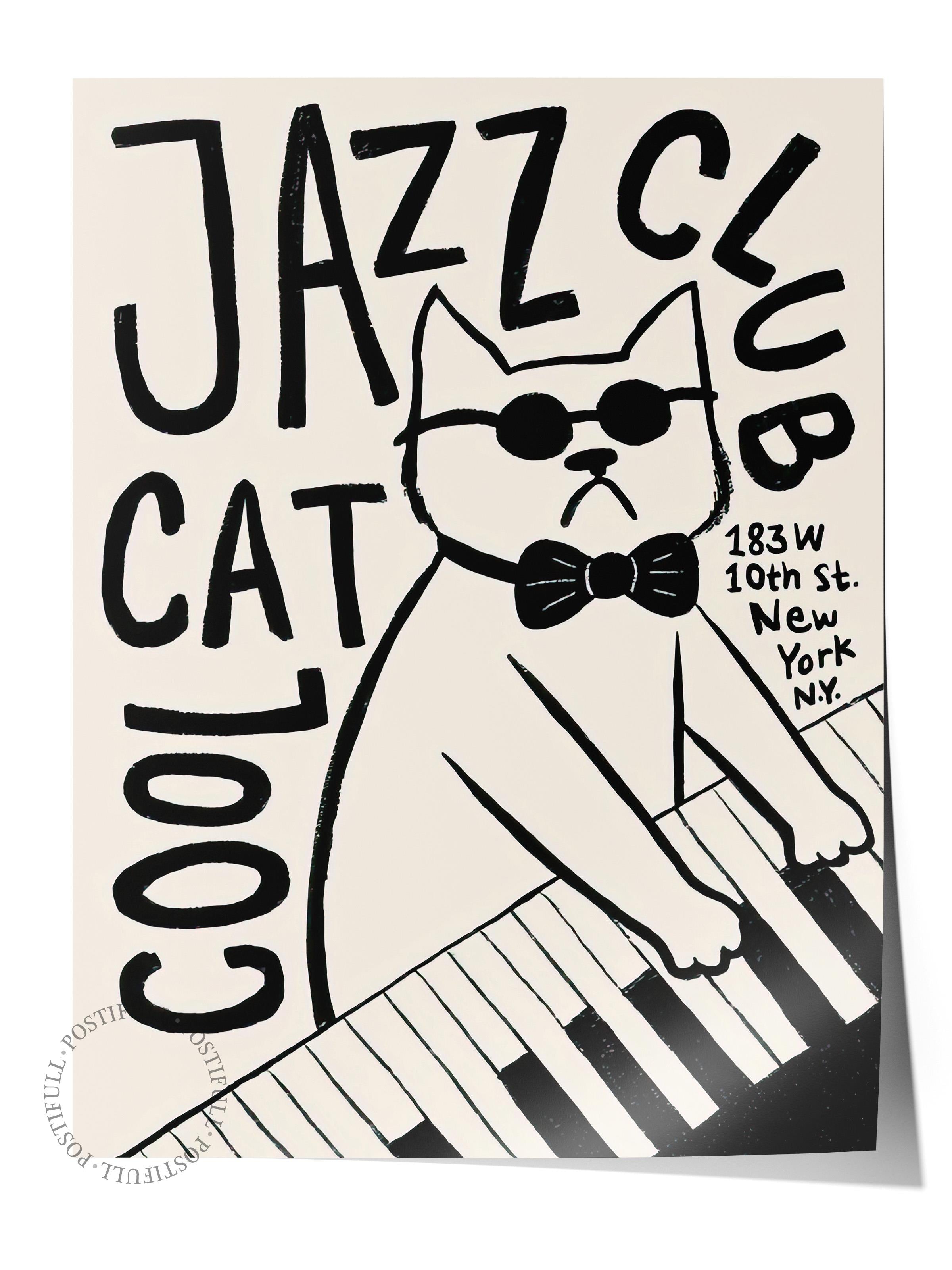Çerçevesiz Poster, HD Kalite Duvar Posteri,Comfort Serisi, Cool Cat Jazz Club Poster, NO:108688