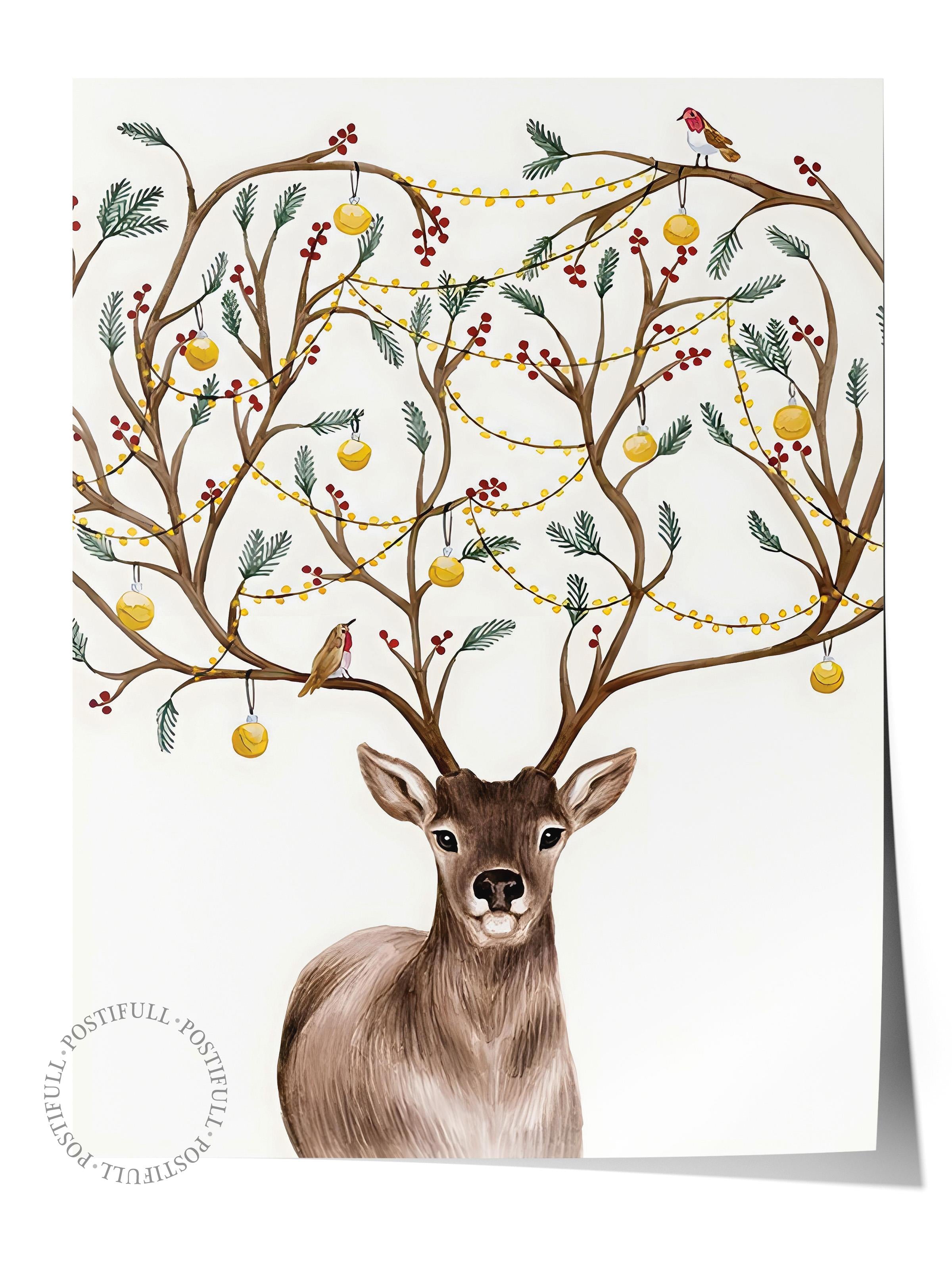 Çerçevesiz Yılbaşı Posteri, Yılbaşı Dekoru, Comfort Serisi, Decorated Deer Poster, NO:108642