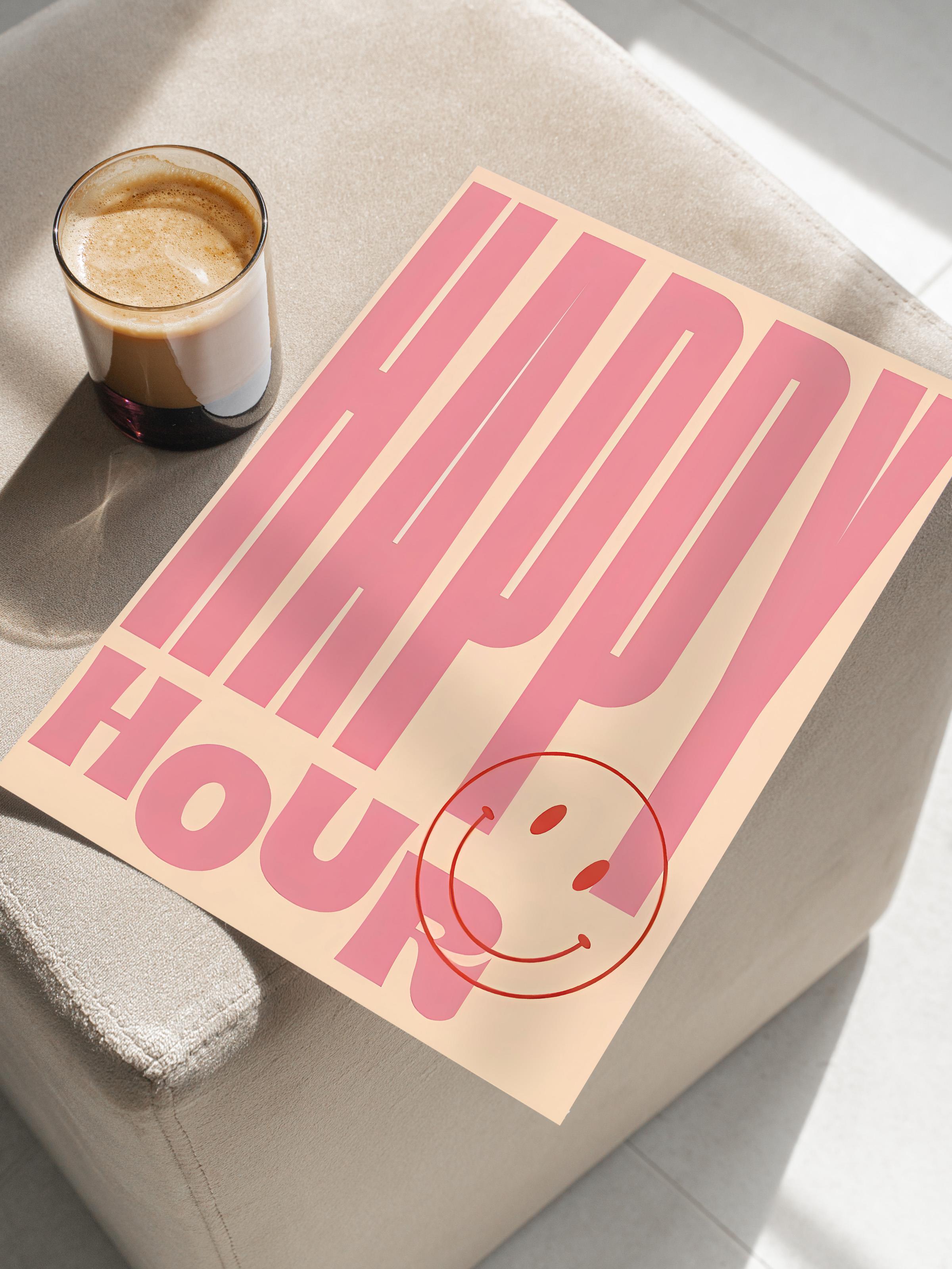 Çerçevesiz Poster, HD Kalite Duvar Posteri,Comfort Serisi, Happy Hour Pink Poster, NO:108726