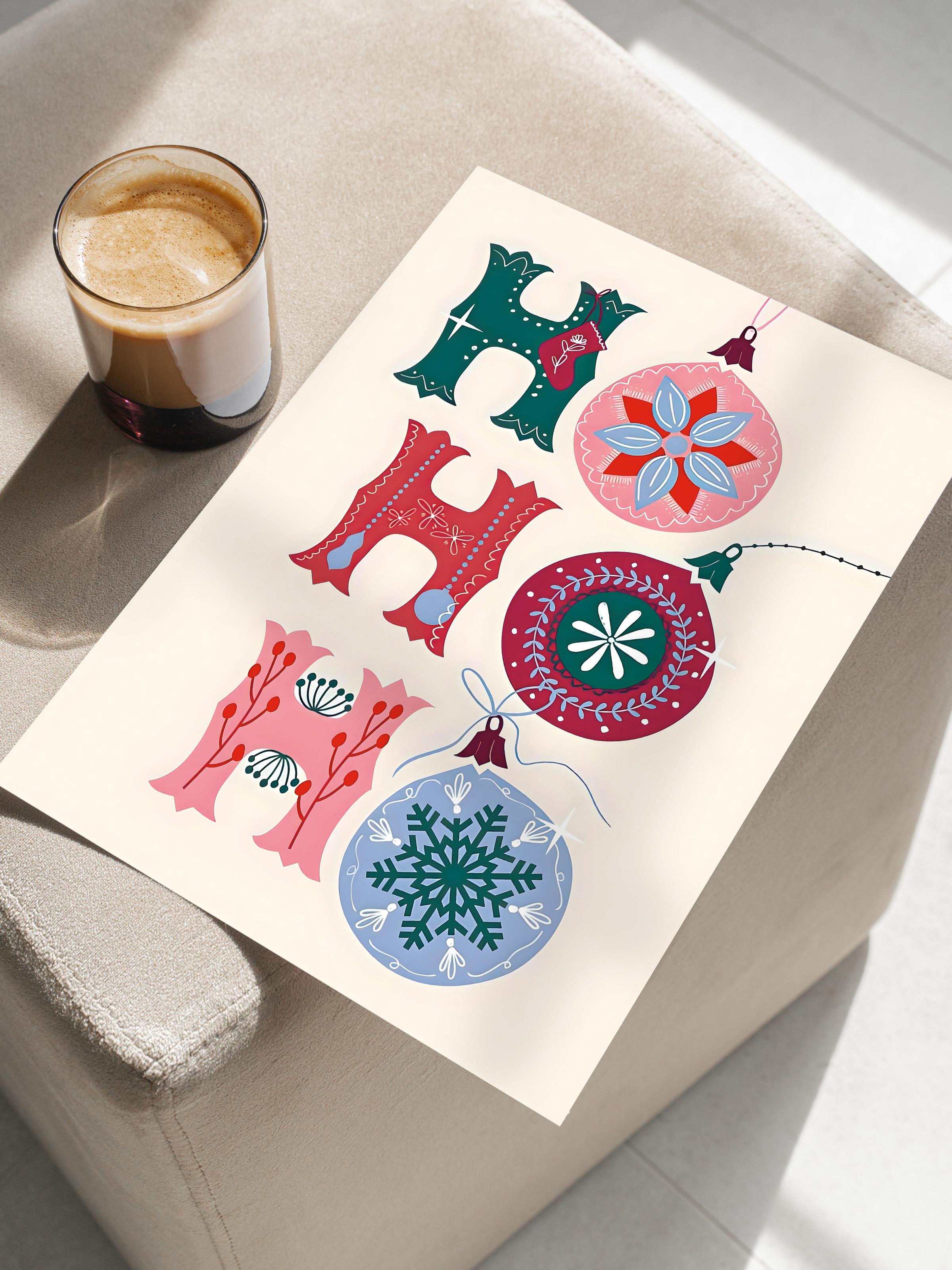 Çerçevesiz Yılbaşı Posteri, Yılbaşı Dekoru, Comfort Serisi, Ho Ho Ho Poster, NO:108677