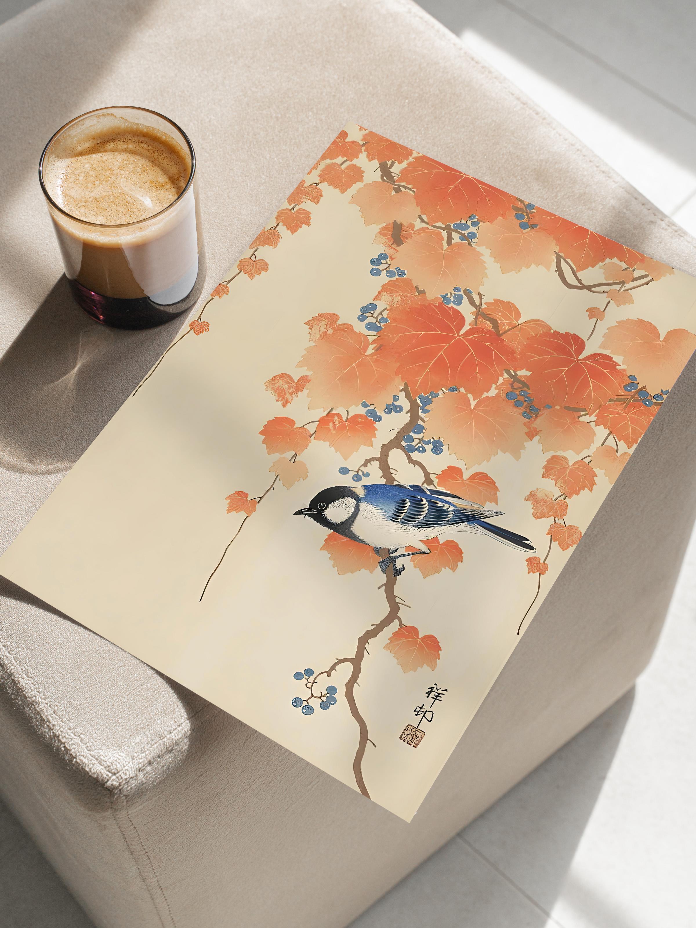 Çerçevesiz Poster, Comfort Serisi, Ohara Koson - Bird On Branch Poster, NO:108712