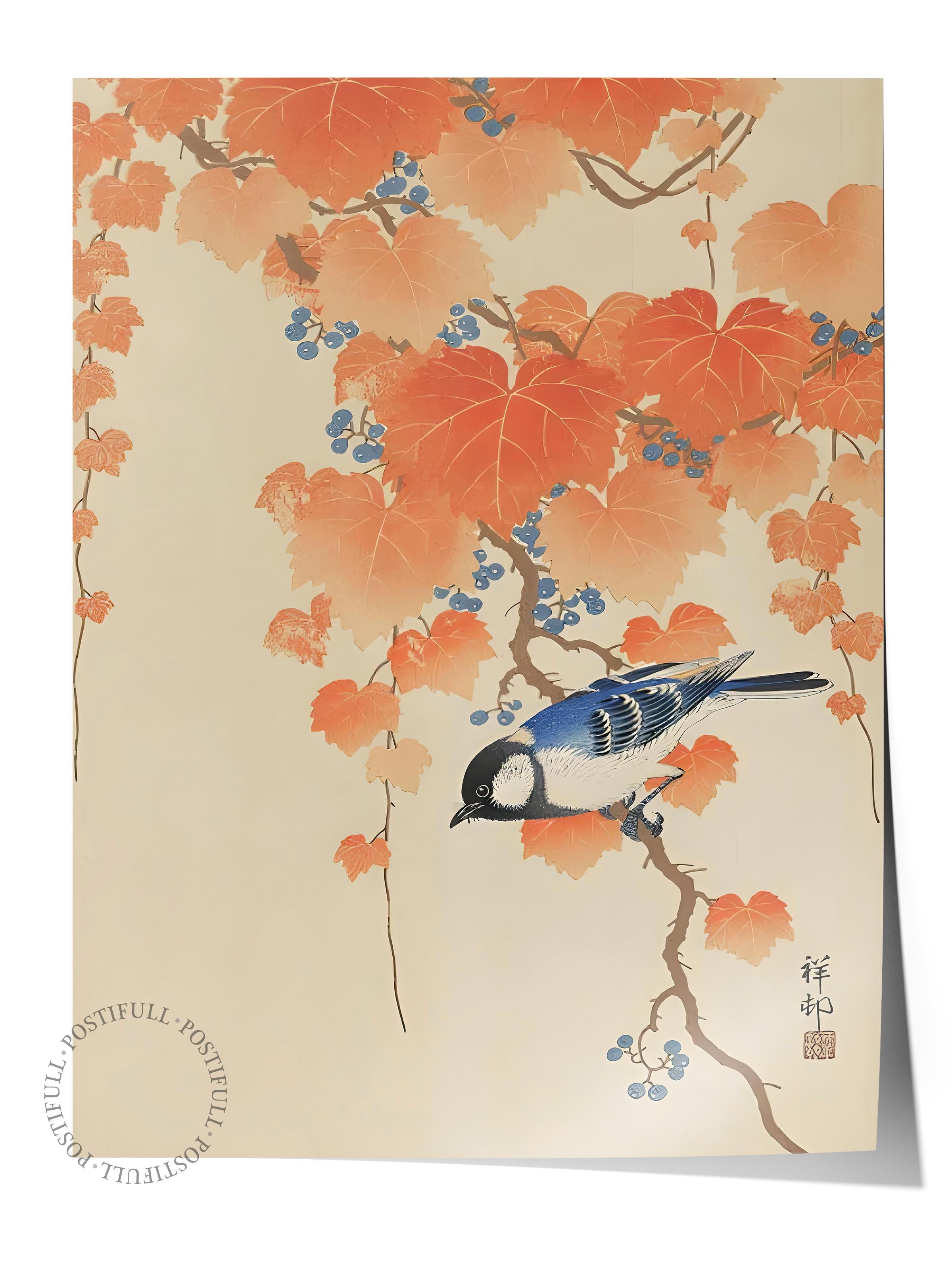 Çerçevesiz Poster, Comfort Serisi, Ohara Koson - Bird On Branch Poster, NO:108712