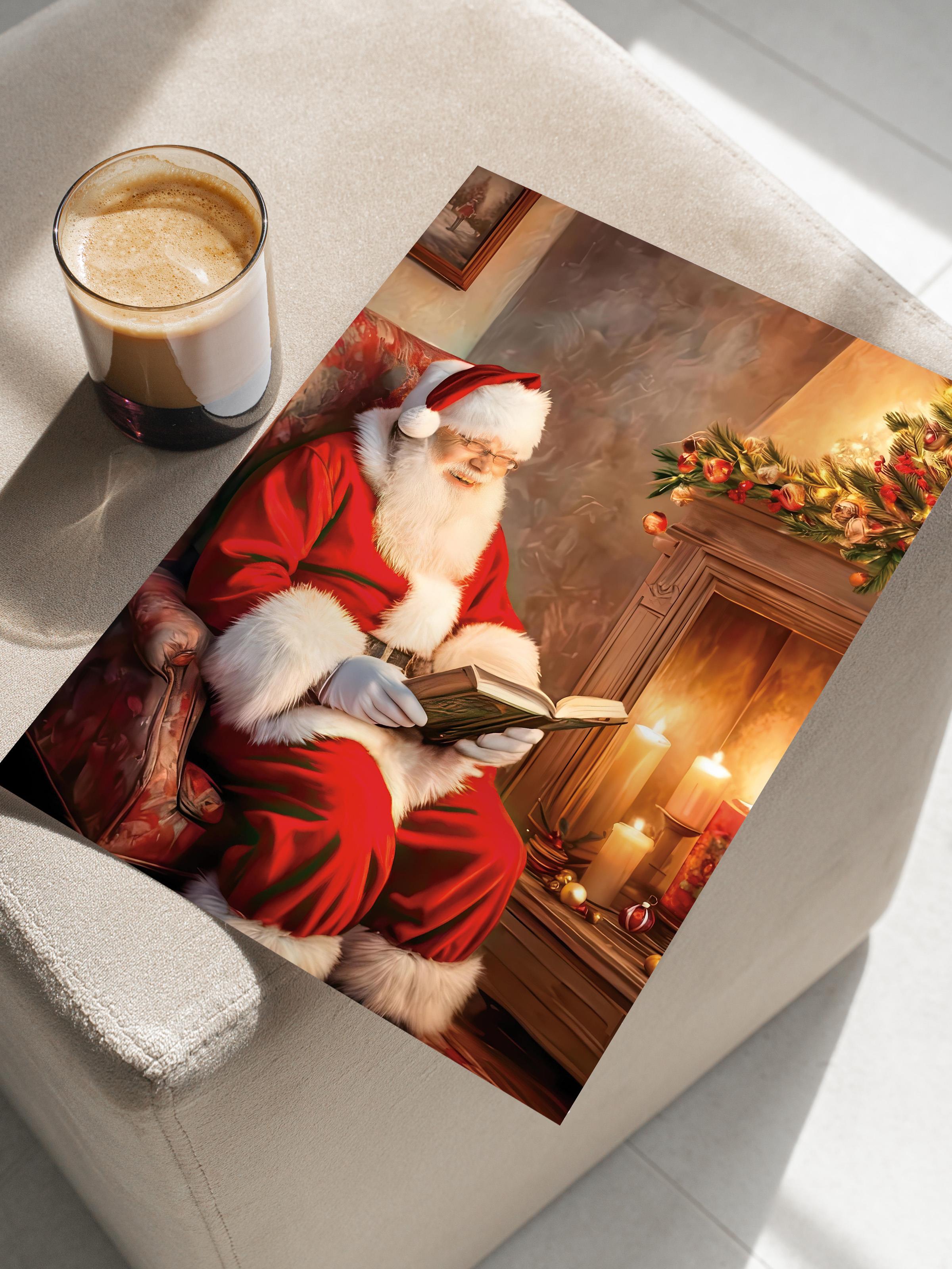 Çerçevesiz Yılbaşı Posteri, Yılbaşı Dekoru, Comfort Serisi, Reading Santa Poster, NO:108622