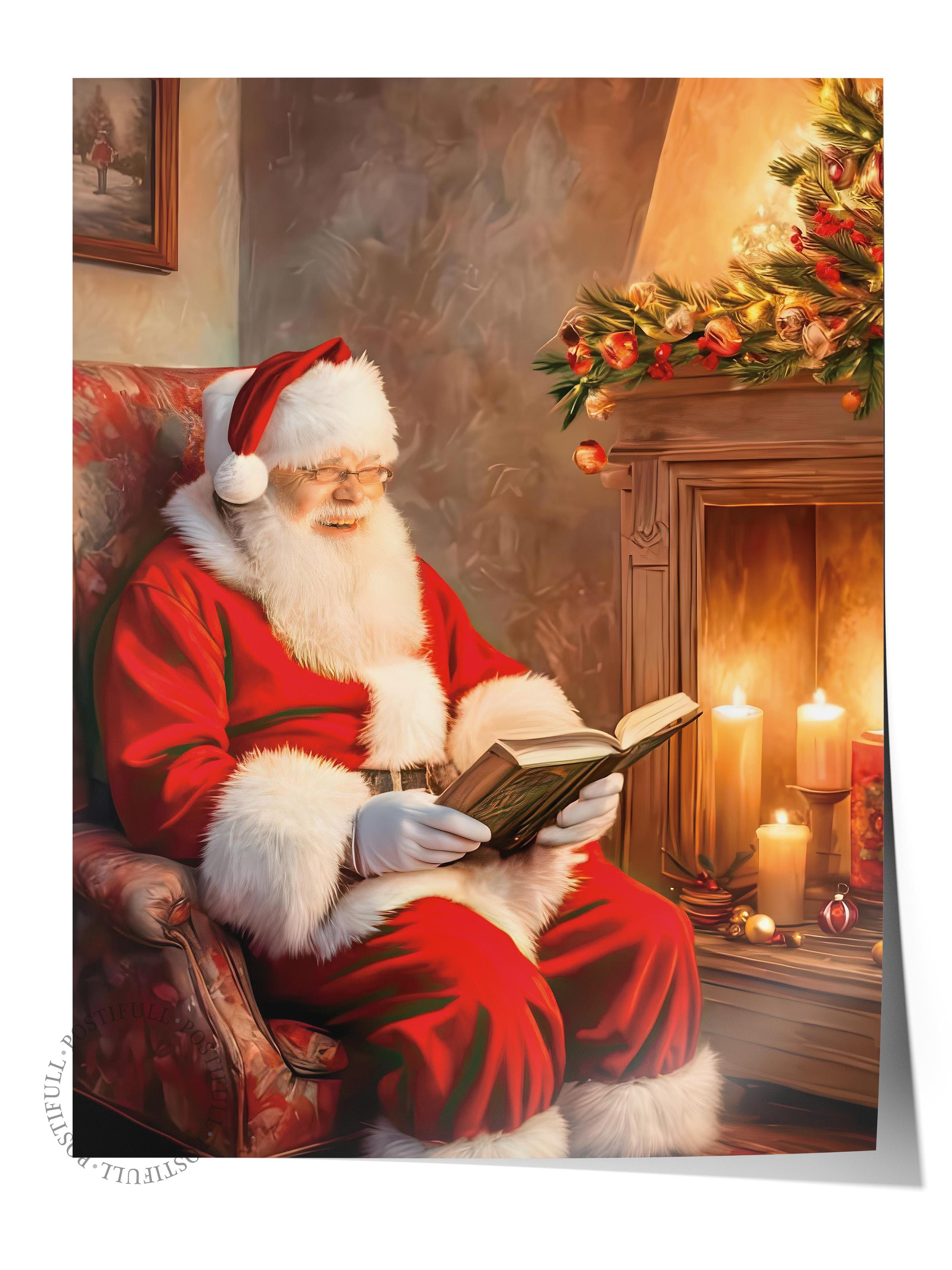 Çerçevesiz Yılbaşı Posteri, Yılbaşı Dekoru, Comfort Serisi, Reading Santa Poster, NO:108622