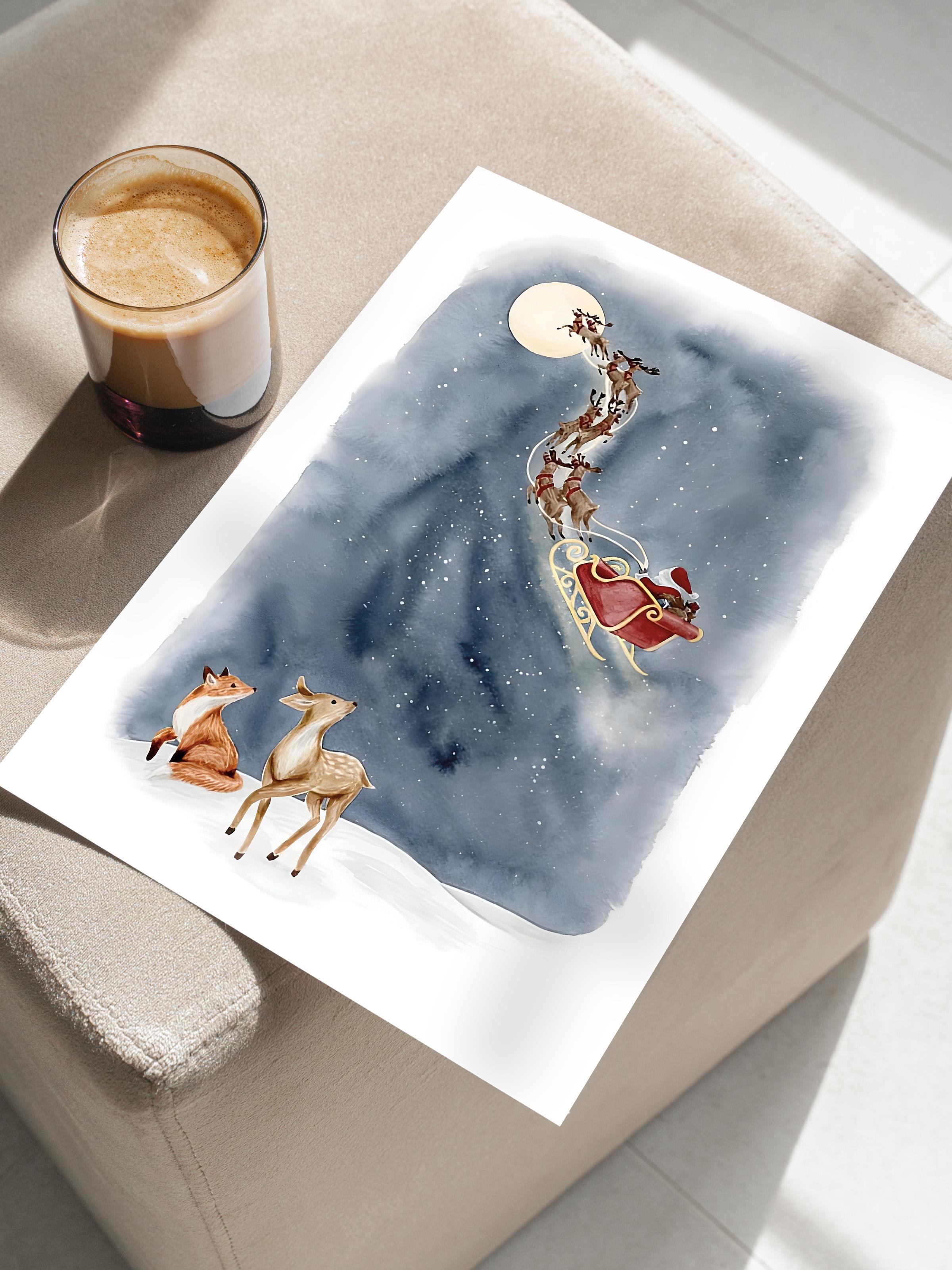 Çerçevesiz Yılbaşı Posteri, Yılbaşı Dekoru, Comfort Serisi, Santa's Sleigh Poster, NO:108639