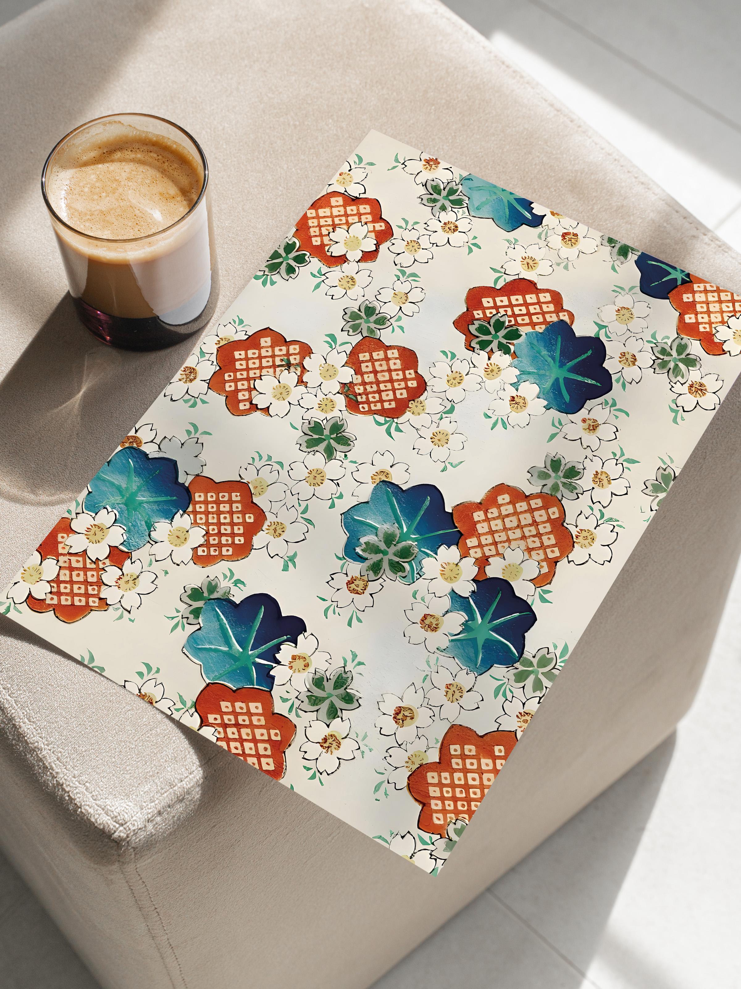 Çerçevesiz Poster, Comfort Serisi, Watanabe Seitei - Floral Pattern Poster, NO:108696