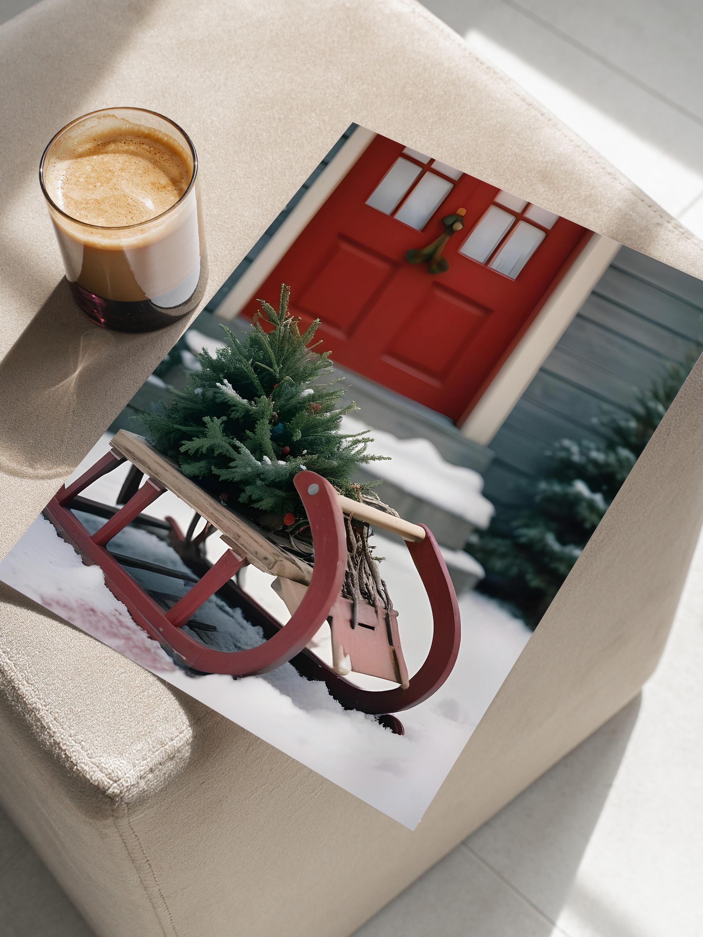 Çerçevesiz Yılbaşı Posteri, Yılbaşı Dekoru, Comfort Serisi, Wooden Sleigh Poster, NO:108620