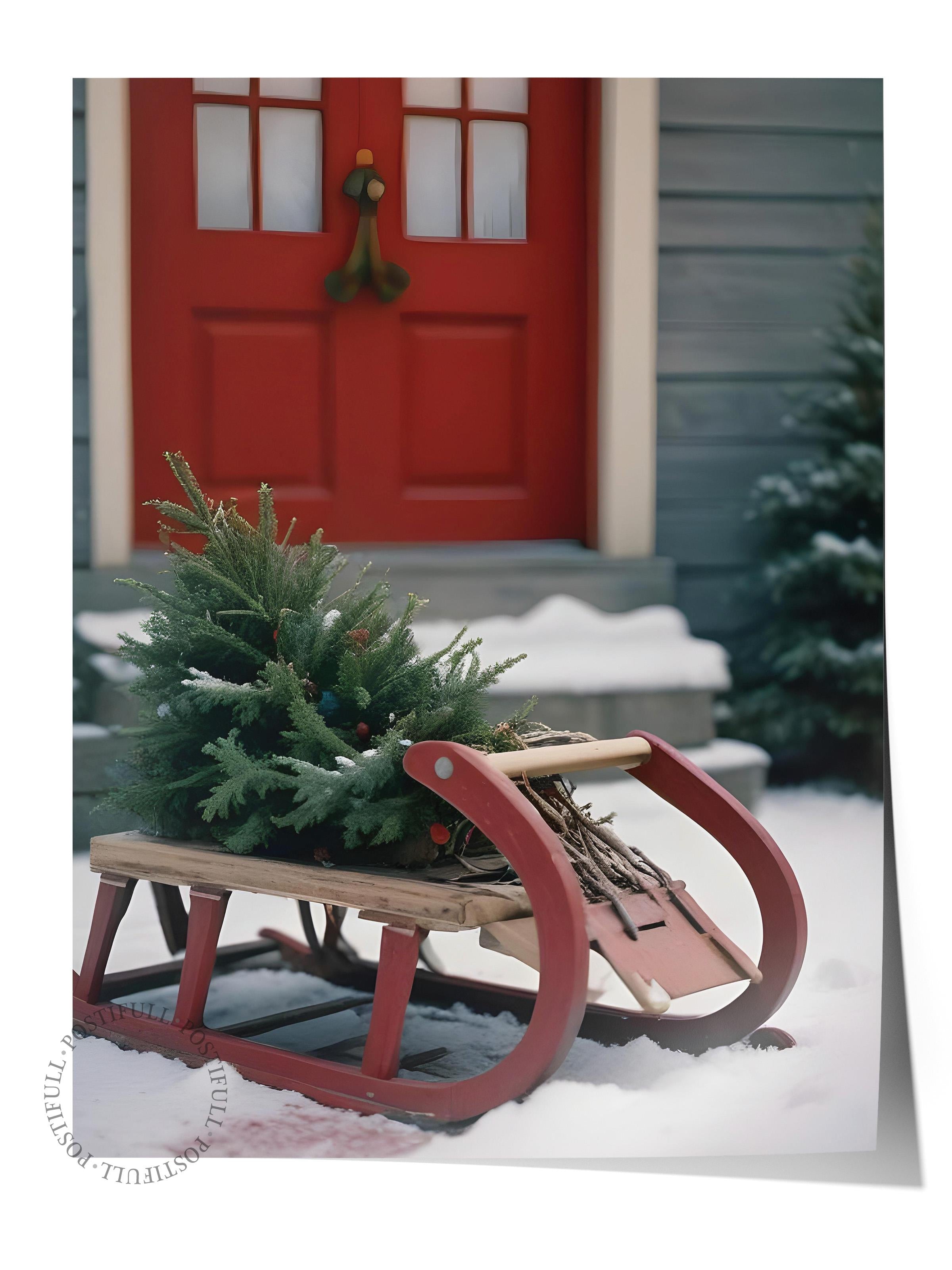 Çerçevesiz Yılbaşı Posteri, Yılbaşı Dekoru, Comfort Serisi, Wooden Sleigh Poster, NO:108620