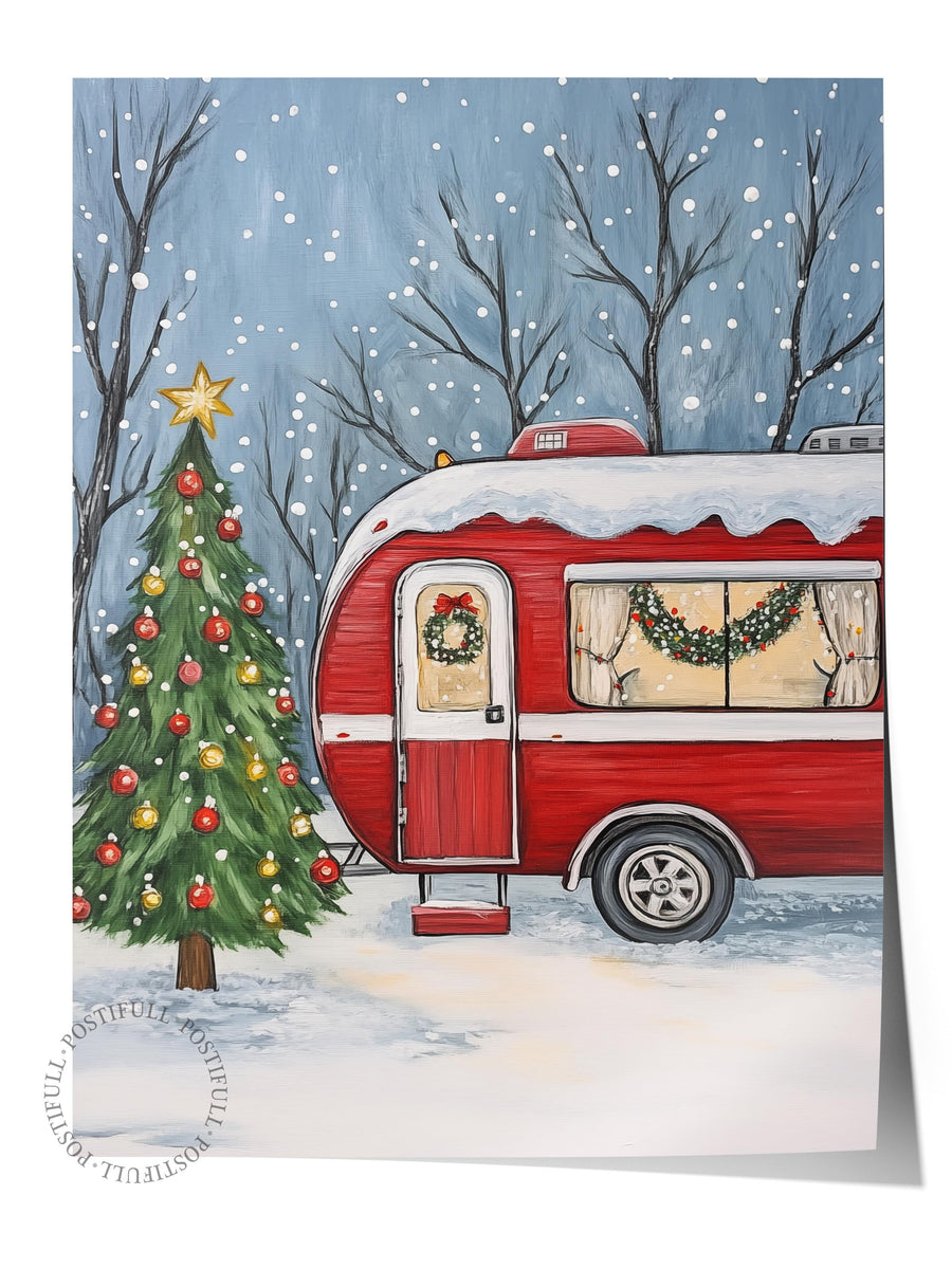 Kış Manzaralı Karavan Yılbaşı Çerçevesiz Poster