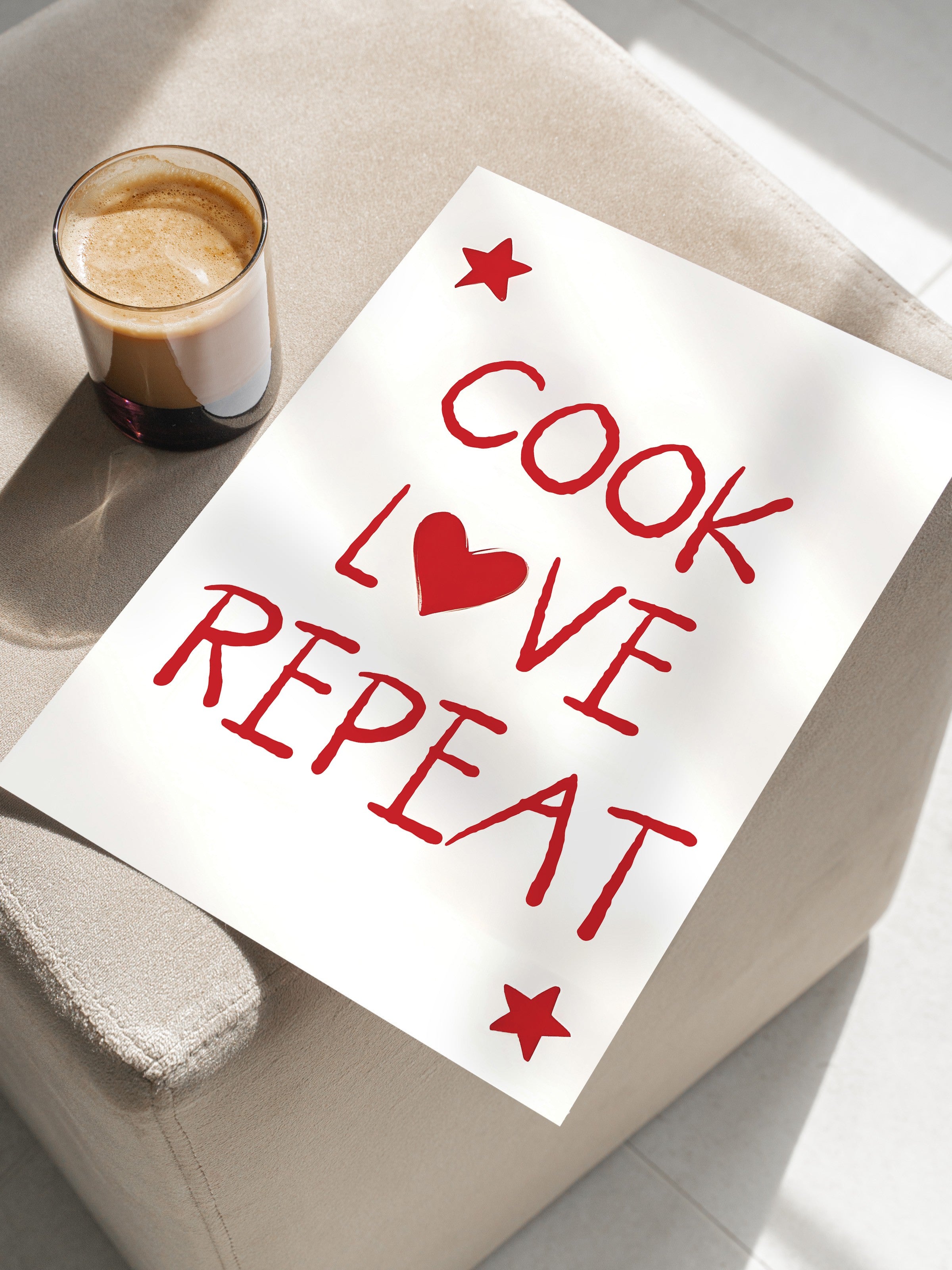 Çerçevesiz Poster, Cook, Love, Repeat, Comfort Serisi Mutfak Duvar Posteri, NO:109051