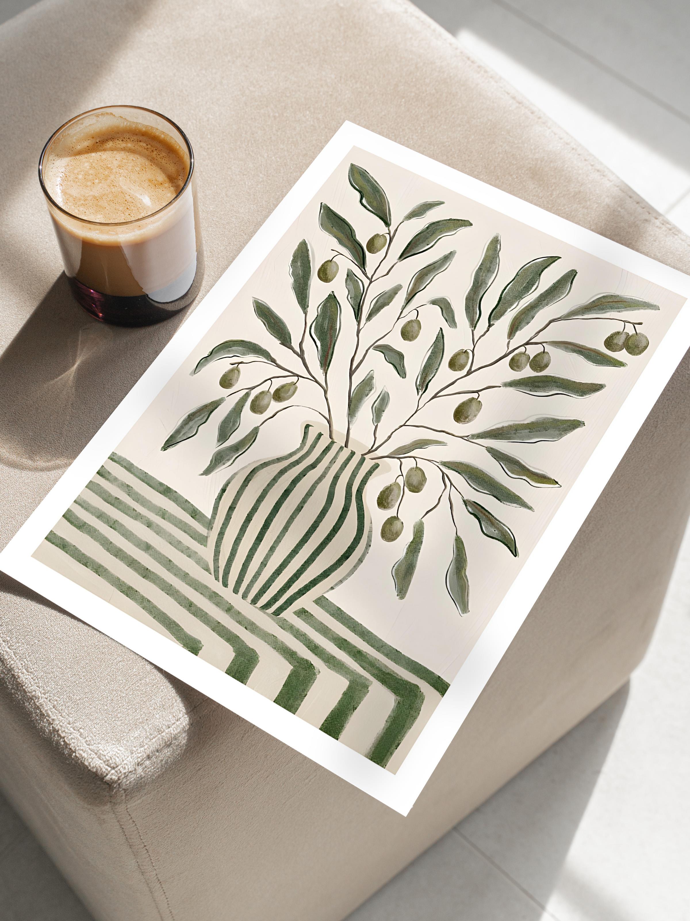 Çerçevesiz Poster, Duvar Posteri, Olive Branches in Vase Poster, NO:108593