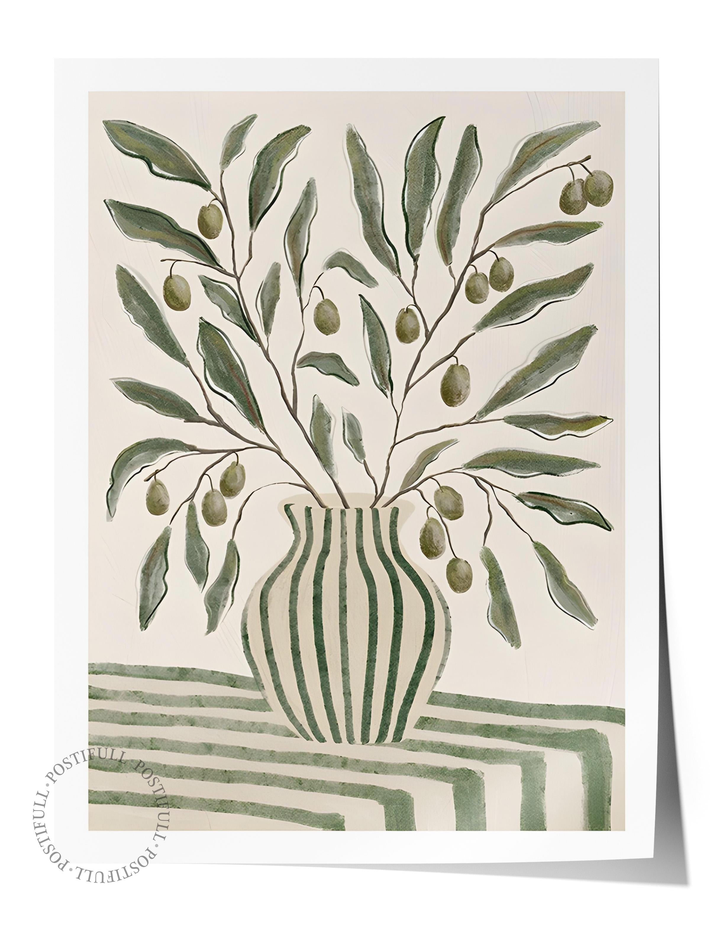 Çerçevesiz Poster, Duvar Posteri, Olive Branches in Vase Poster, NO:108593